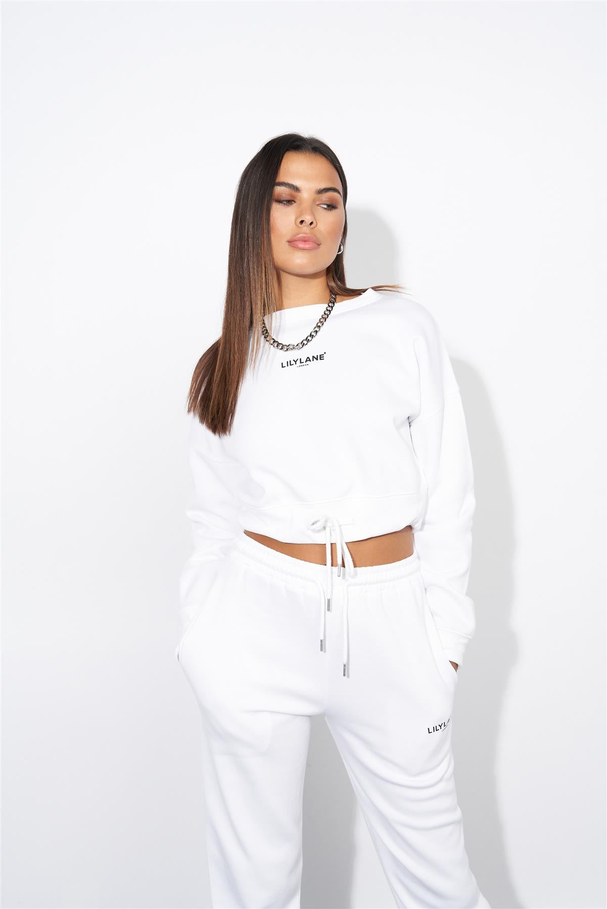 Ladies Lily Lane Josephina Crop Sweat White