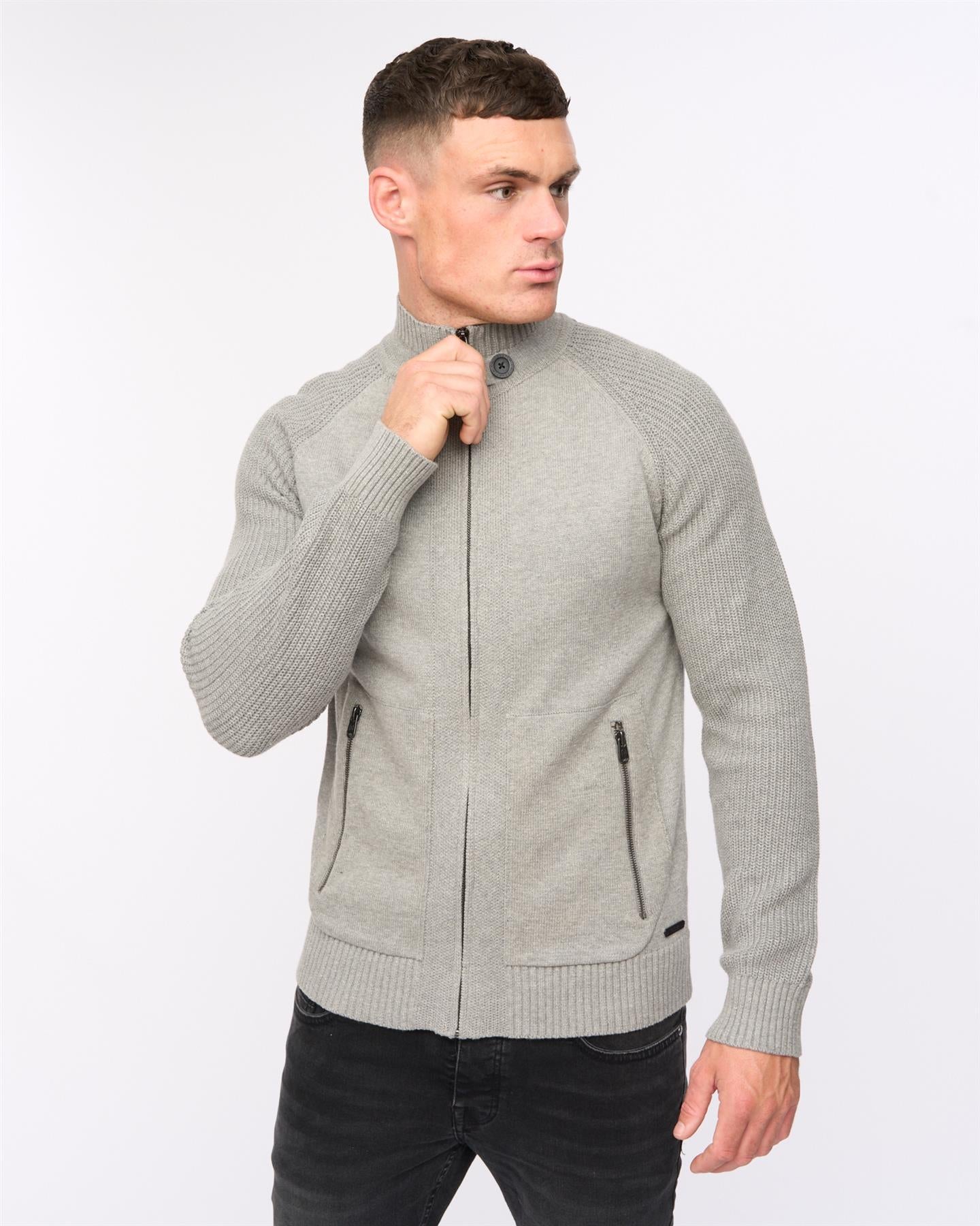 Mens Birchin Zip Thru Knit Grey