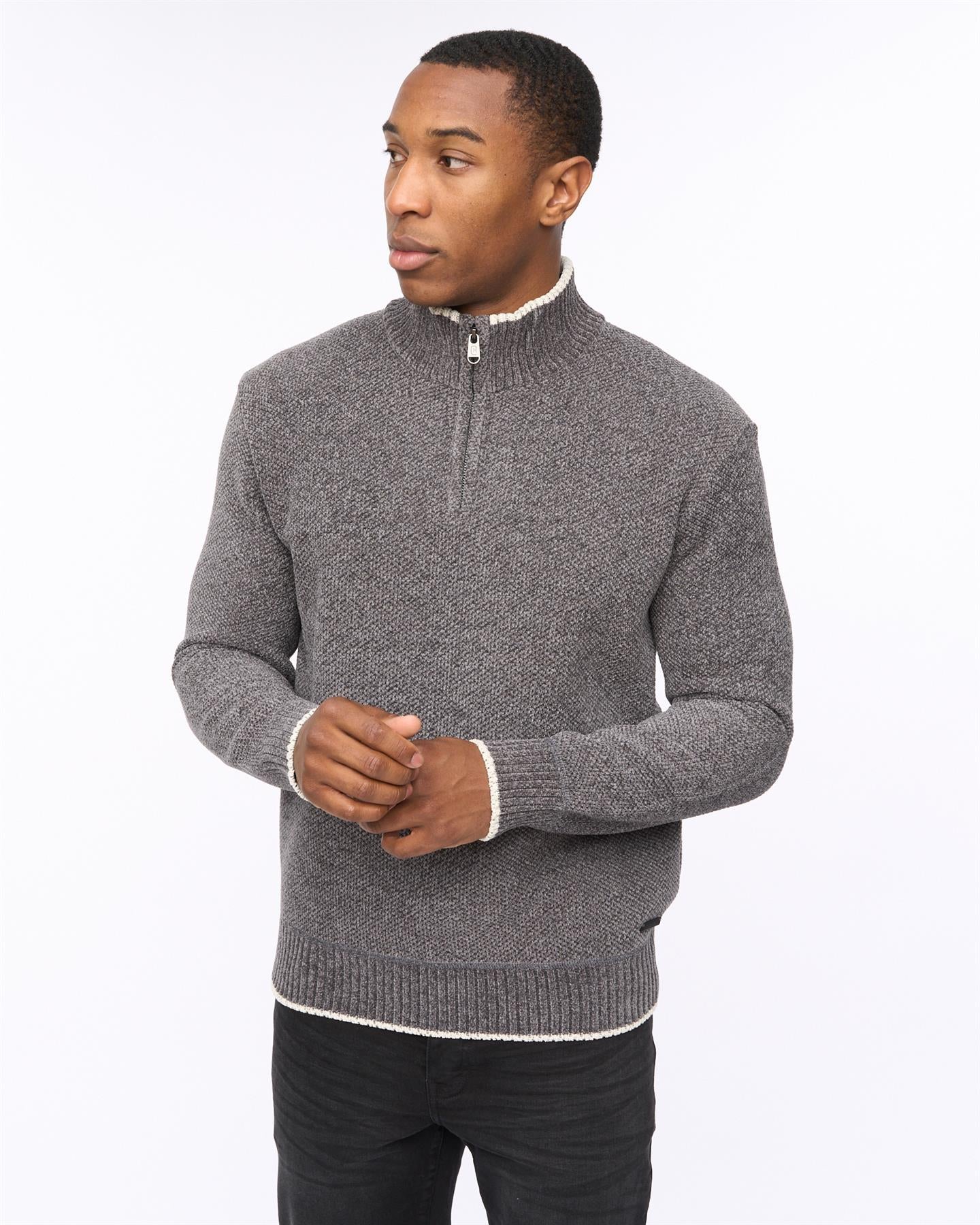 Mens Coldwell Chenille 1/4 Zip Knit Grey Marl