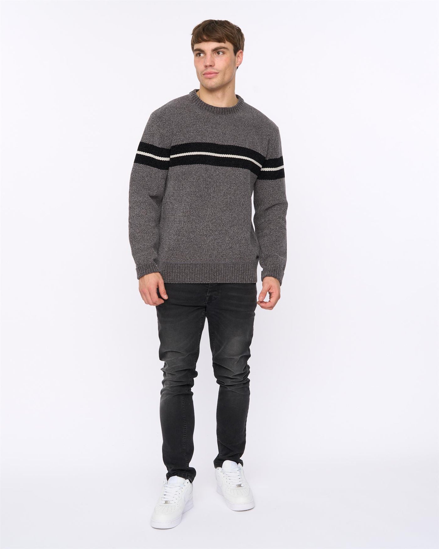 Mens Roundall Chenille Knit Grey Marl