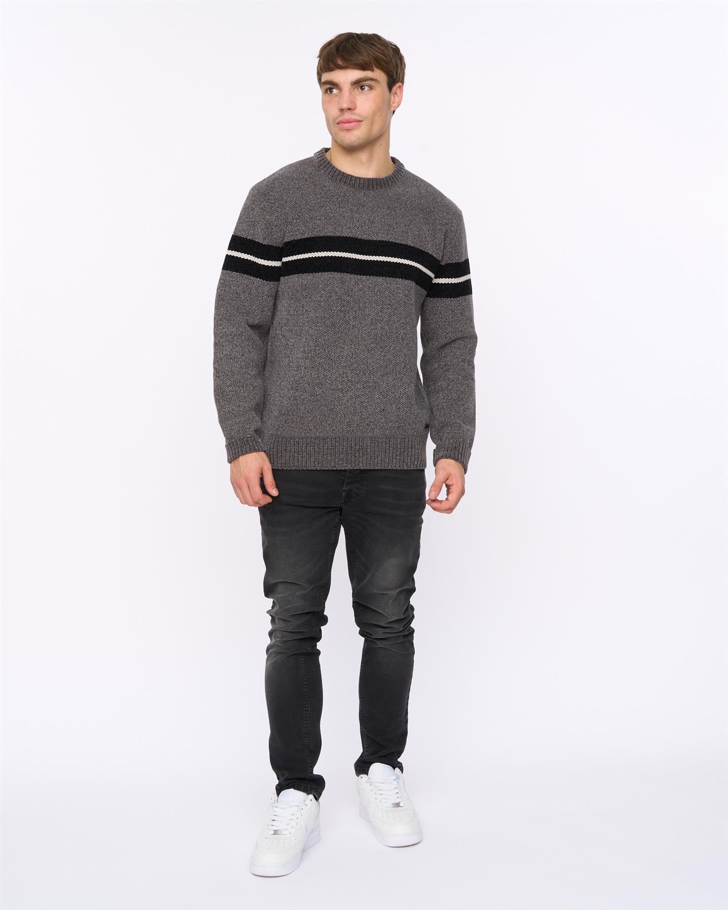 Mens Roundall Chenille Knit Grey Marl