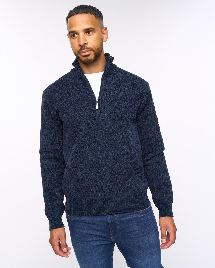 Harewood Chenille 1/4 Zip Jumper Navy