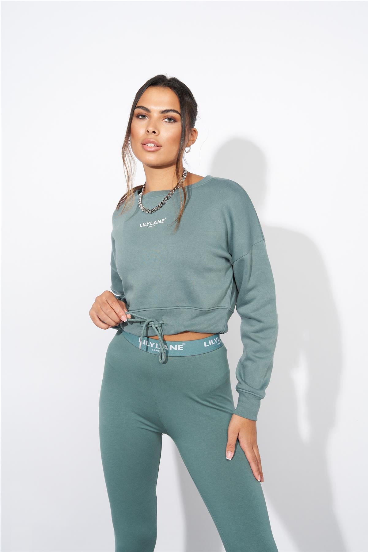 Ladies Lily Lane Josephina Crop Sweat Sage