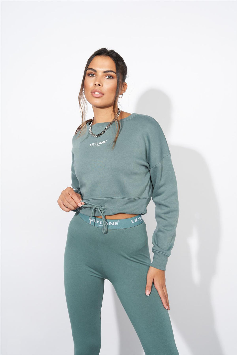 Ladies Lily Lane Josephina Crop Sweat Sage