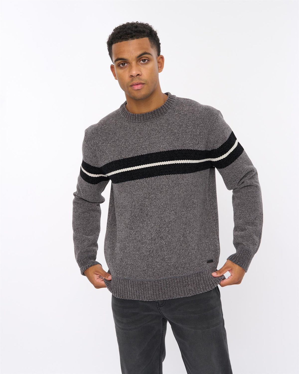 Mens Roundall Chenille Knit Grey Marl
