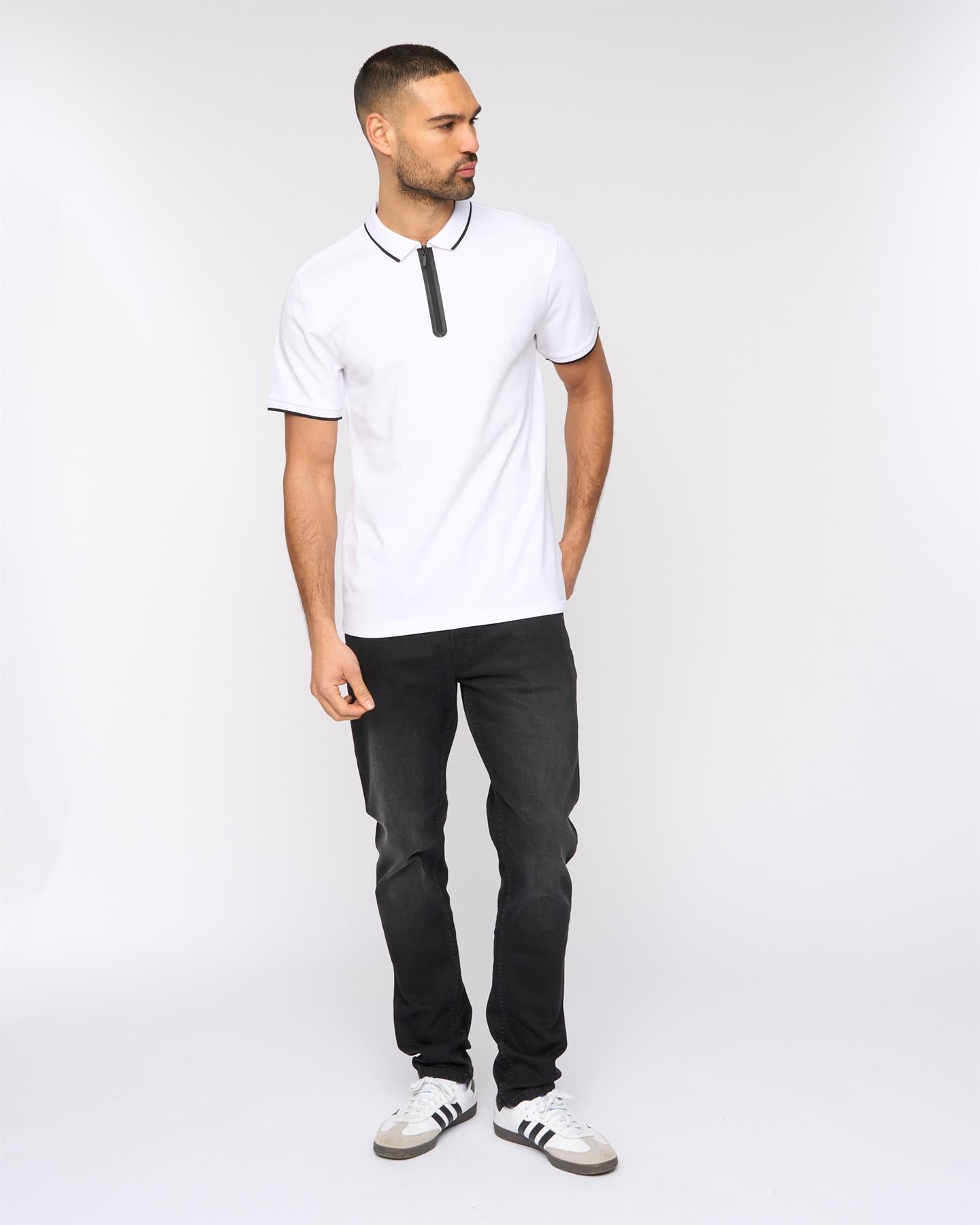 Mens Oakden Zip Front Polo White