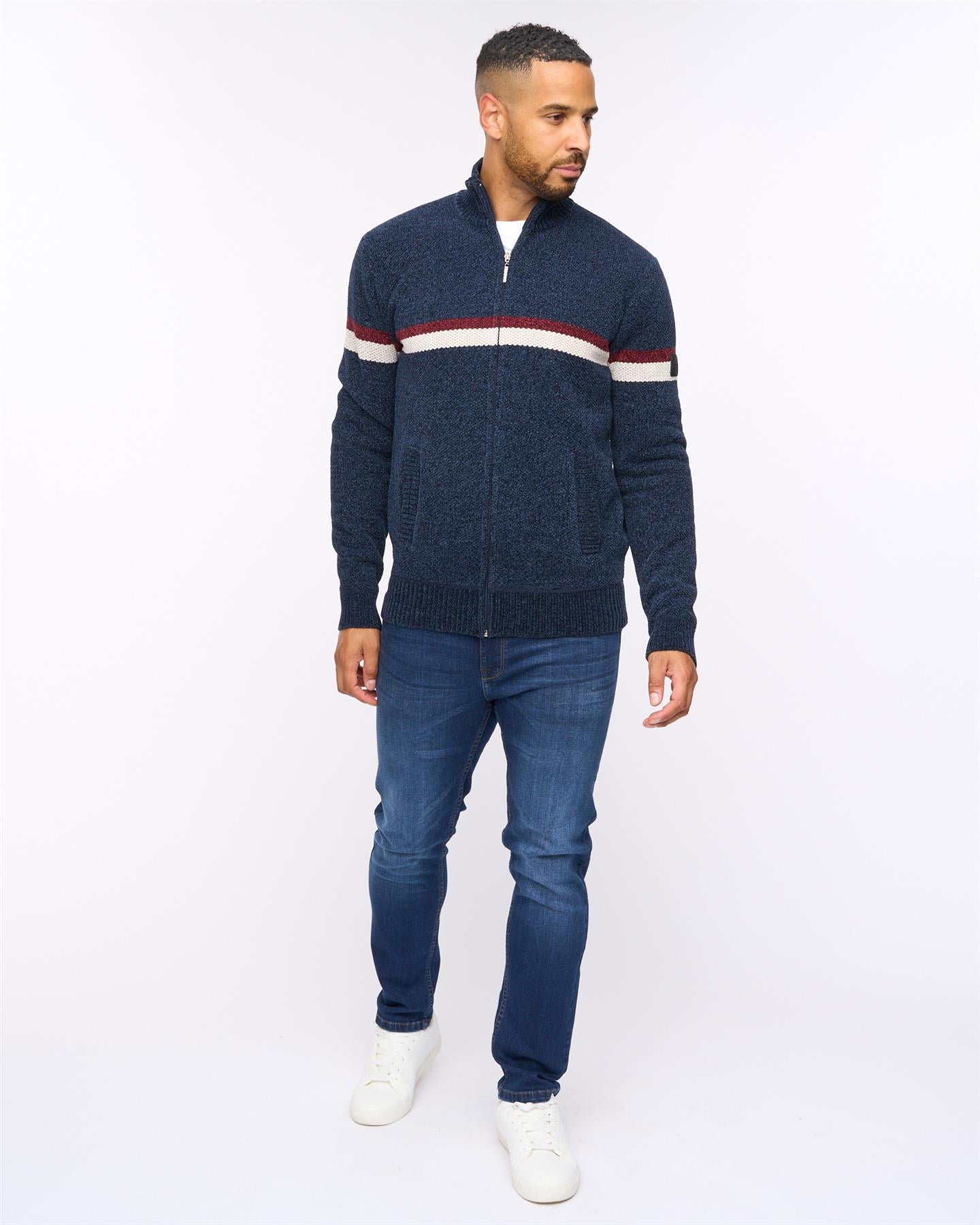 Stampton Chenille Full Zip Jumper Navy
