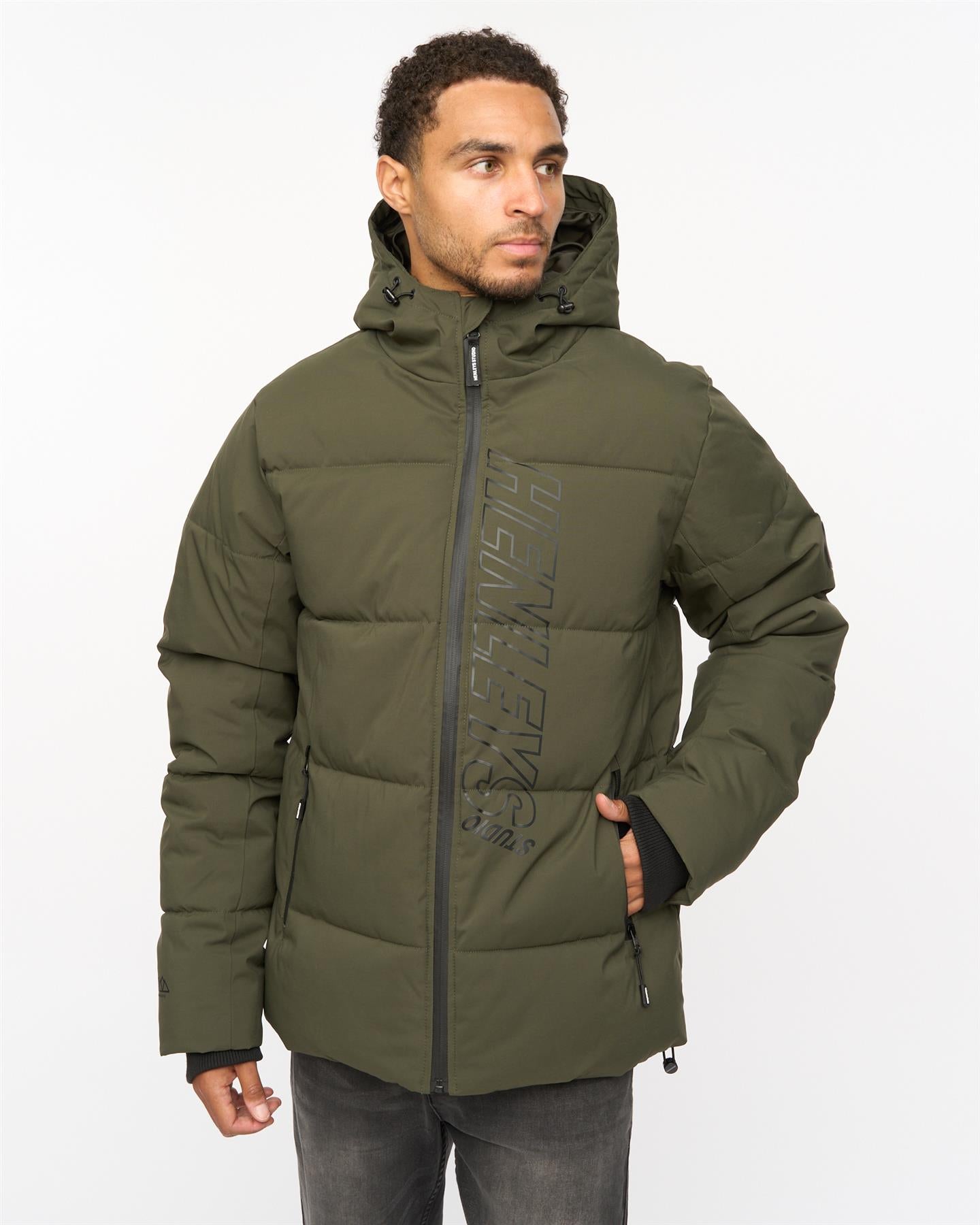 Mens System Ski Puffer Jacket Khaki