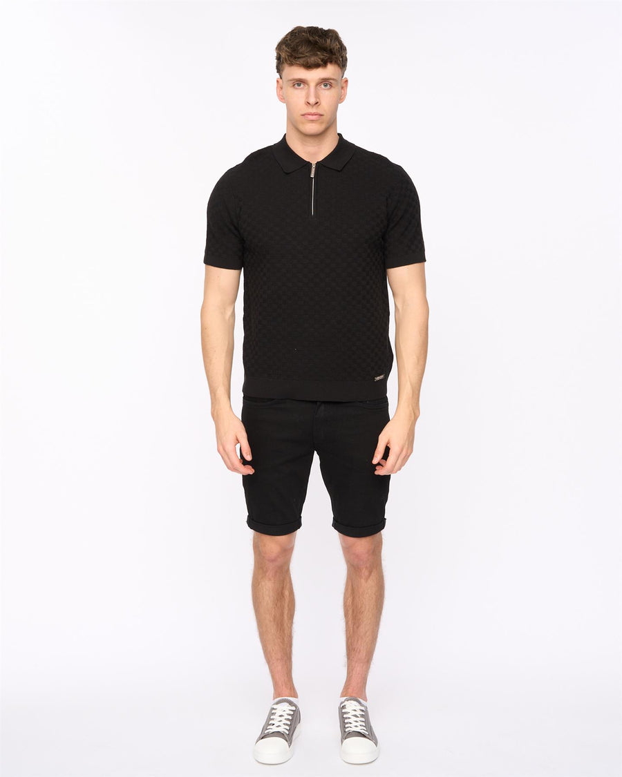 Mens Danvers Zip Knit Polo Black
