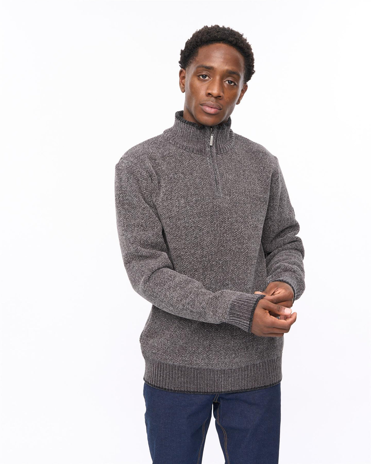 Hayton Funnel Neck 1/4 Zip Sweater Mid Grey
