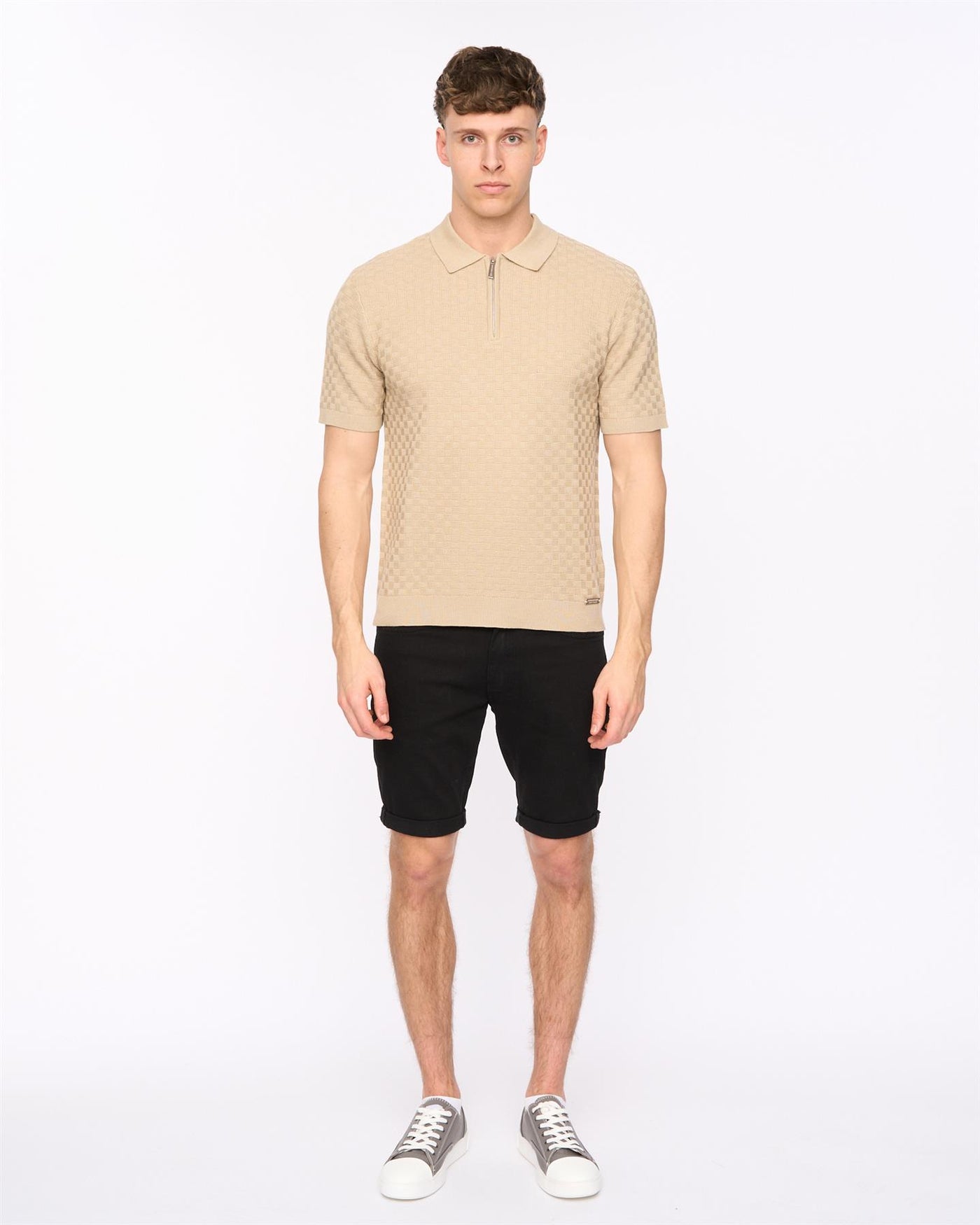 Mens Danvers Zip Knit Polo Stone