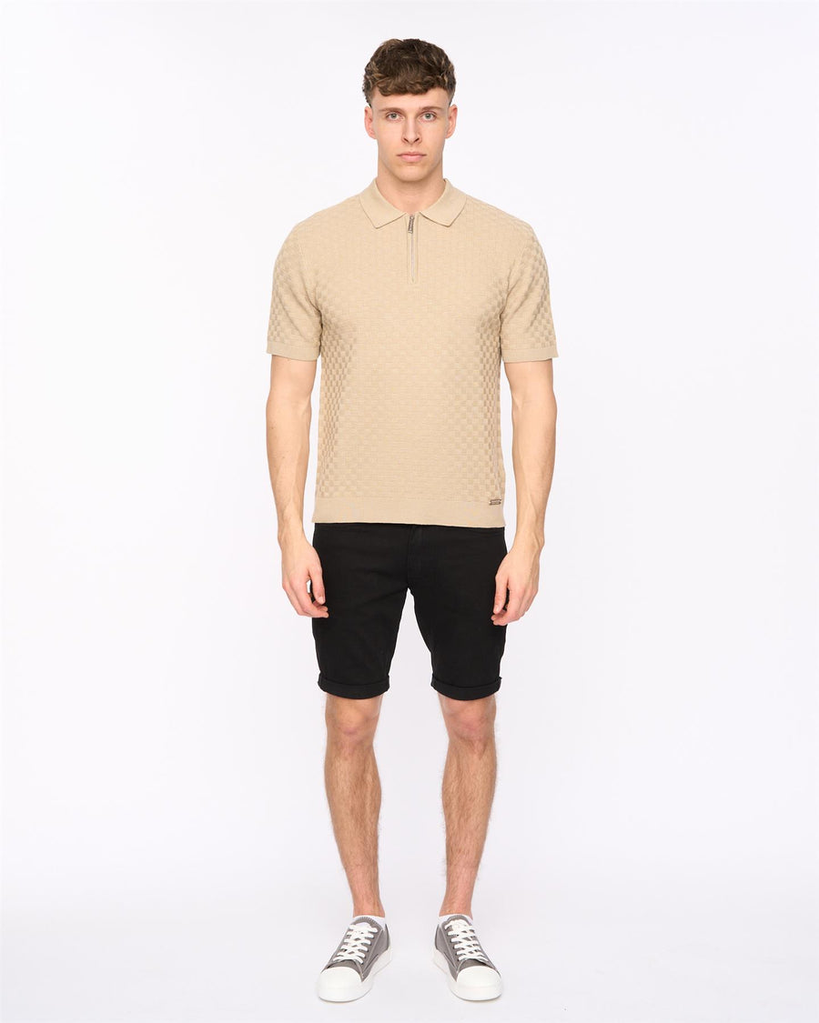 Mens Danvers Zip Knit Polo Stone
