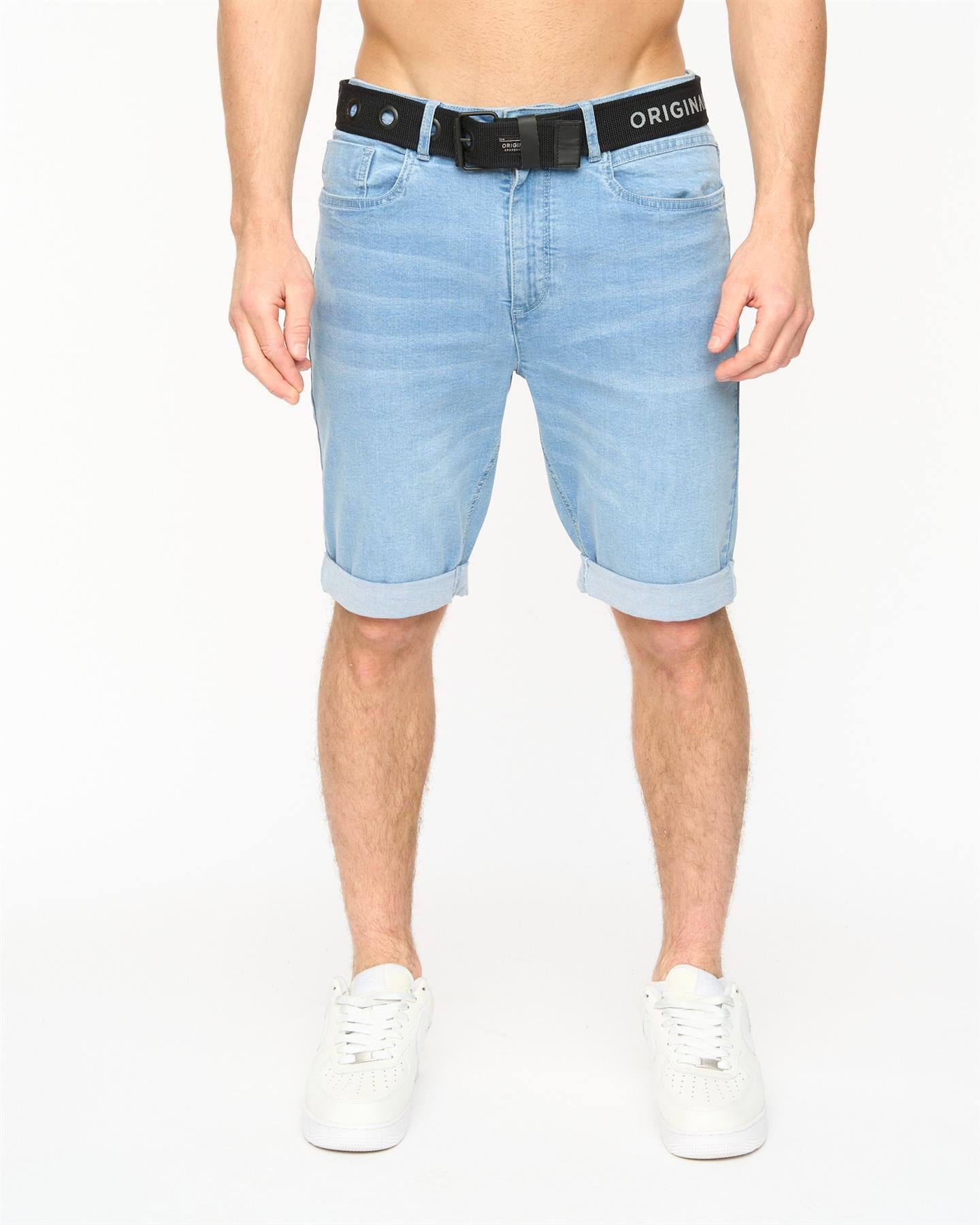 Mens Youlgreeve Belted Denim Shorts Light Wash