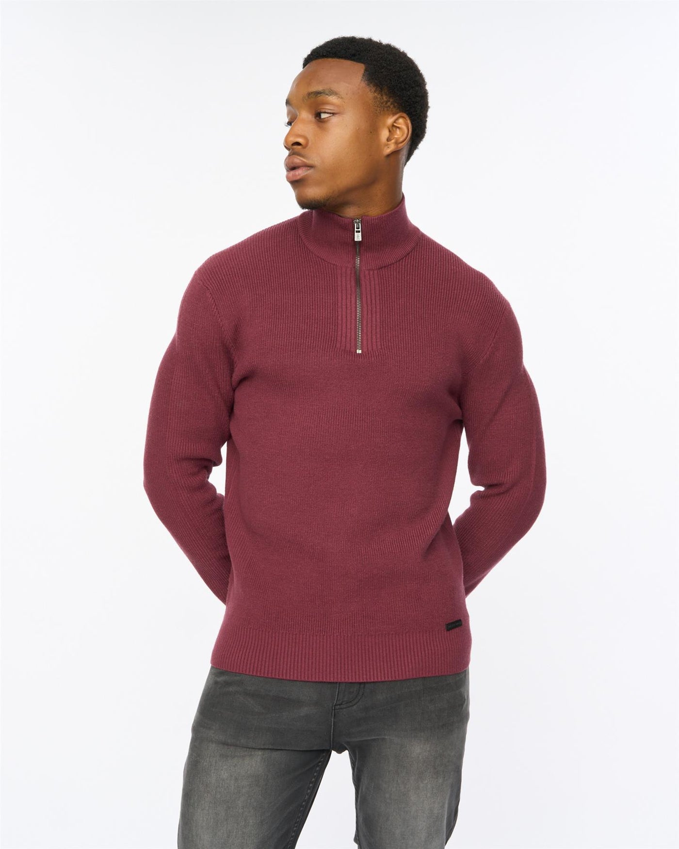 Mens Potenza 1/4 Zip Knit Raisin