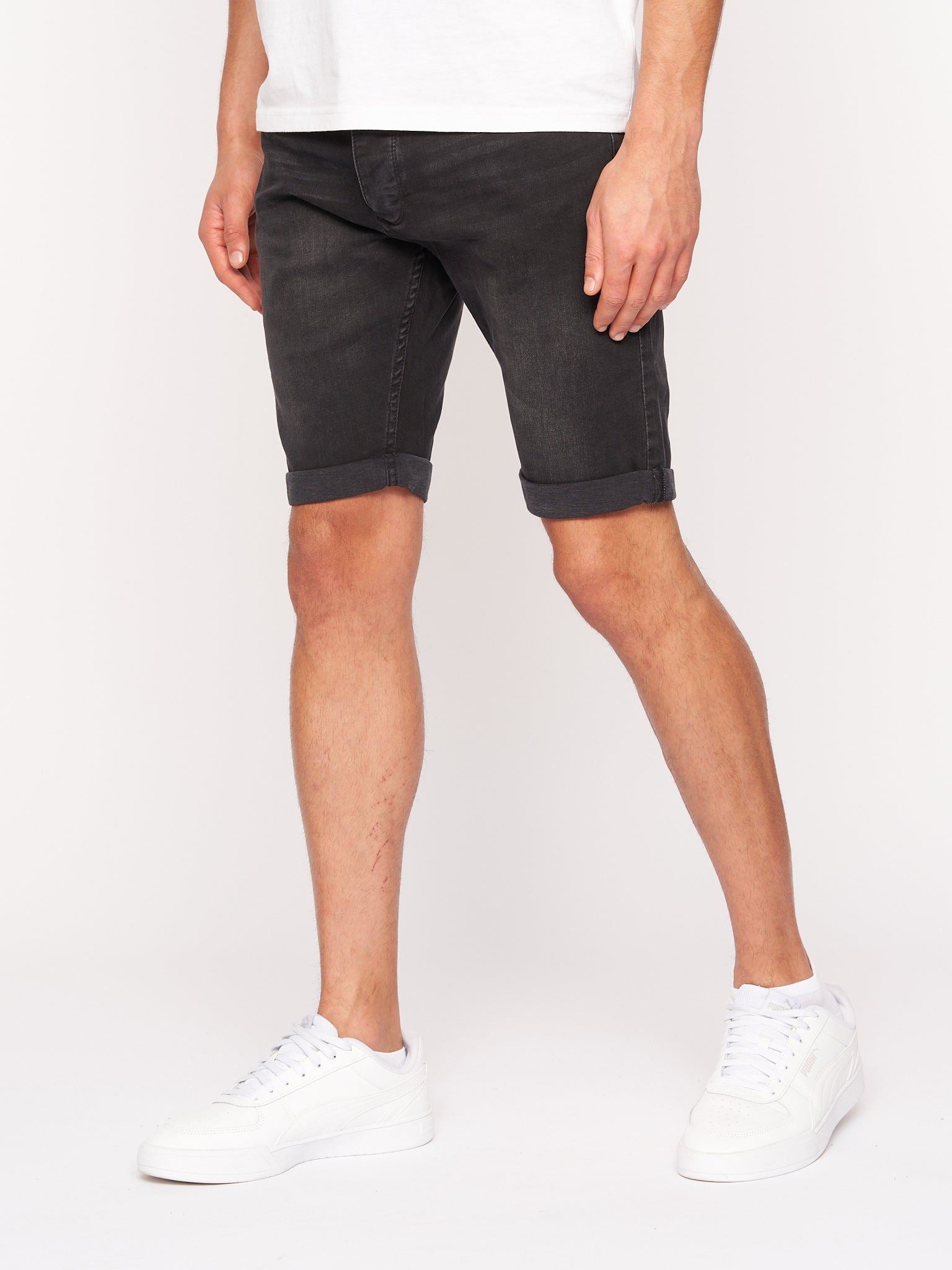 Crosshatch Mens Tadcaster Denim Shorts Black