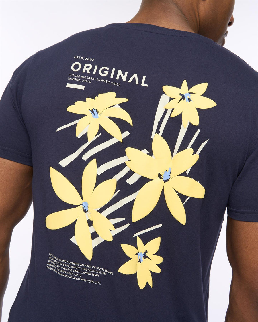Mens Flowered T-Shirt Navy