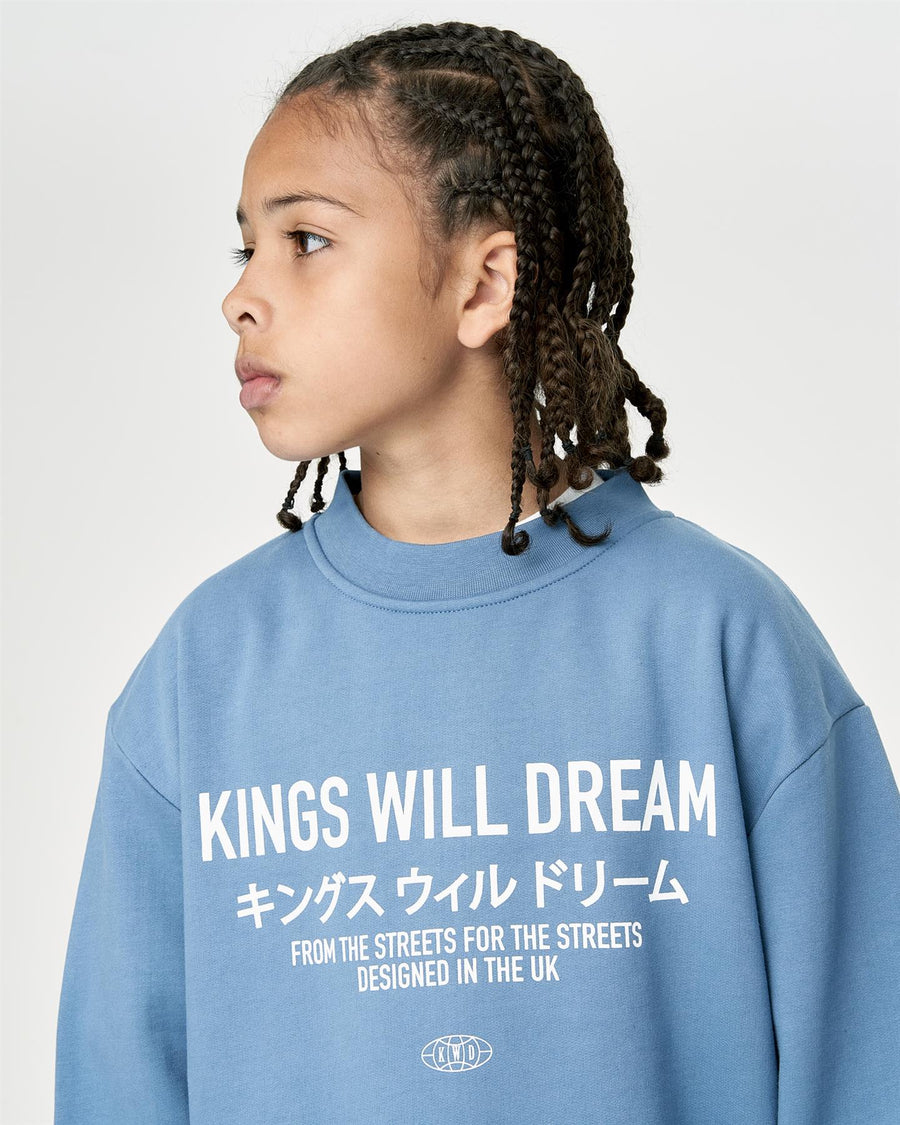 Kids Boys Studio Stacked Crew Sweat Blue
