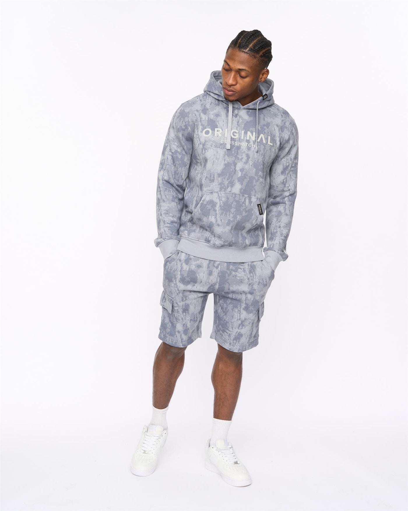 Mens Bardon Camo Cargo Shorts Steel Blue