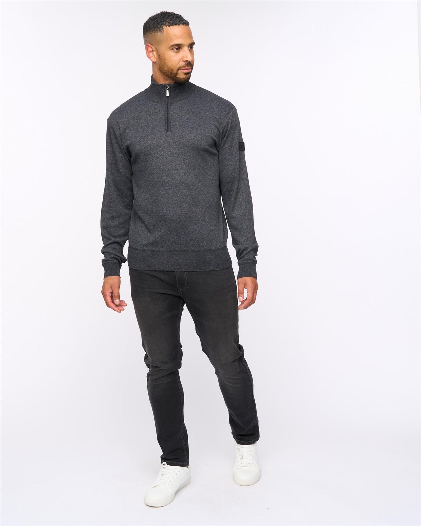 Delloway 1/4 Zip Funnel Neck Jumper Black Marl