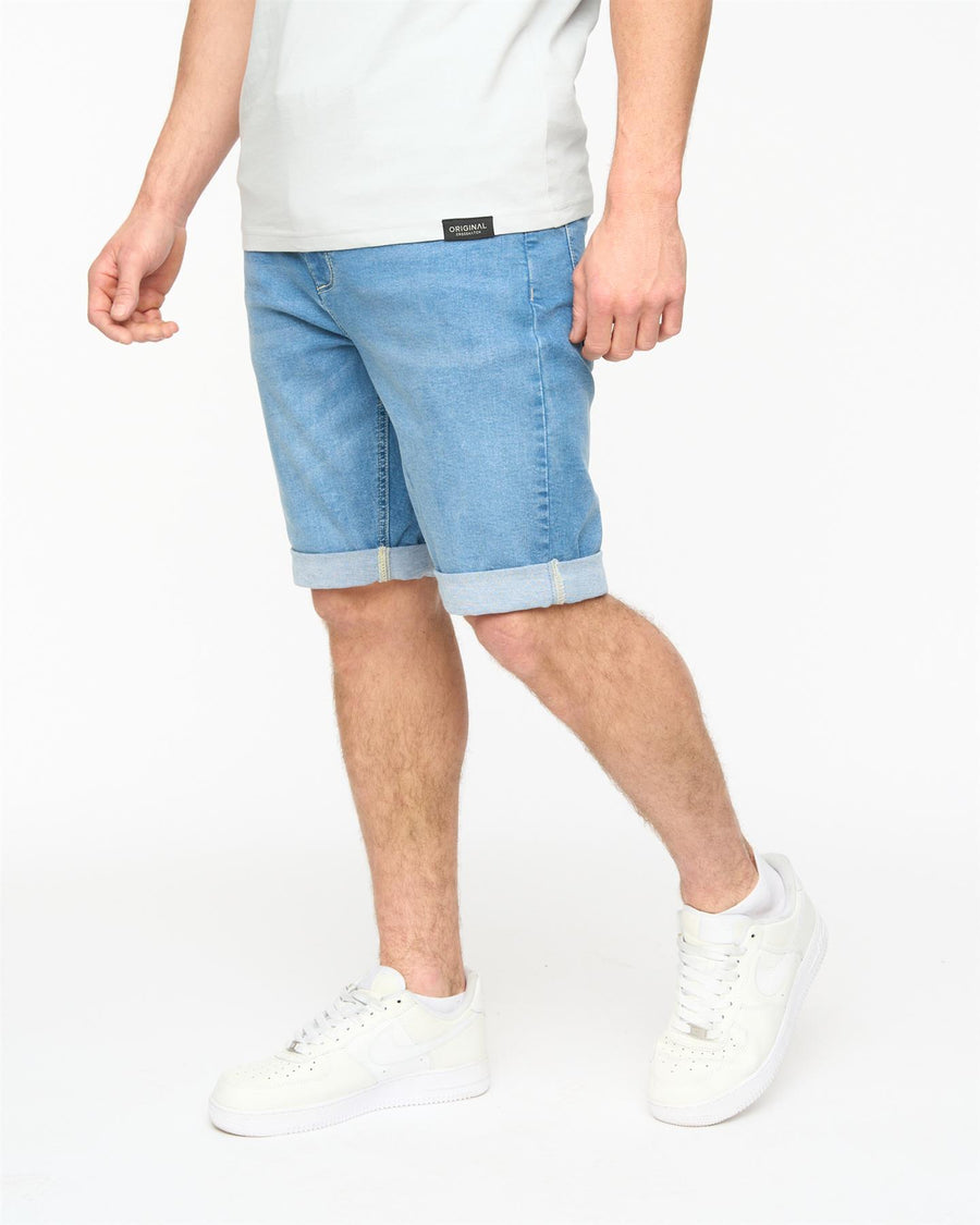 Mens Youlgreeve Belted Denim Shorts Mid Wash