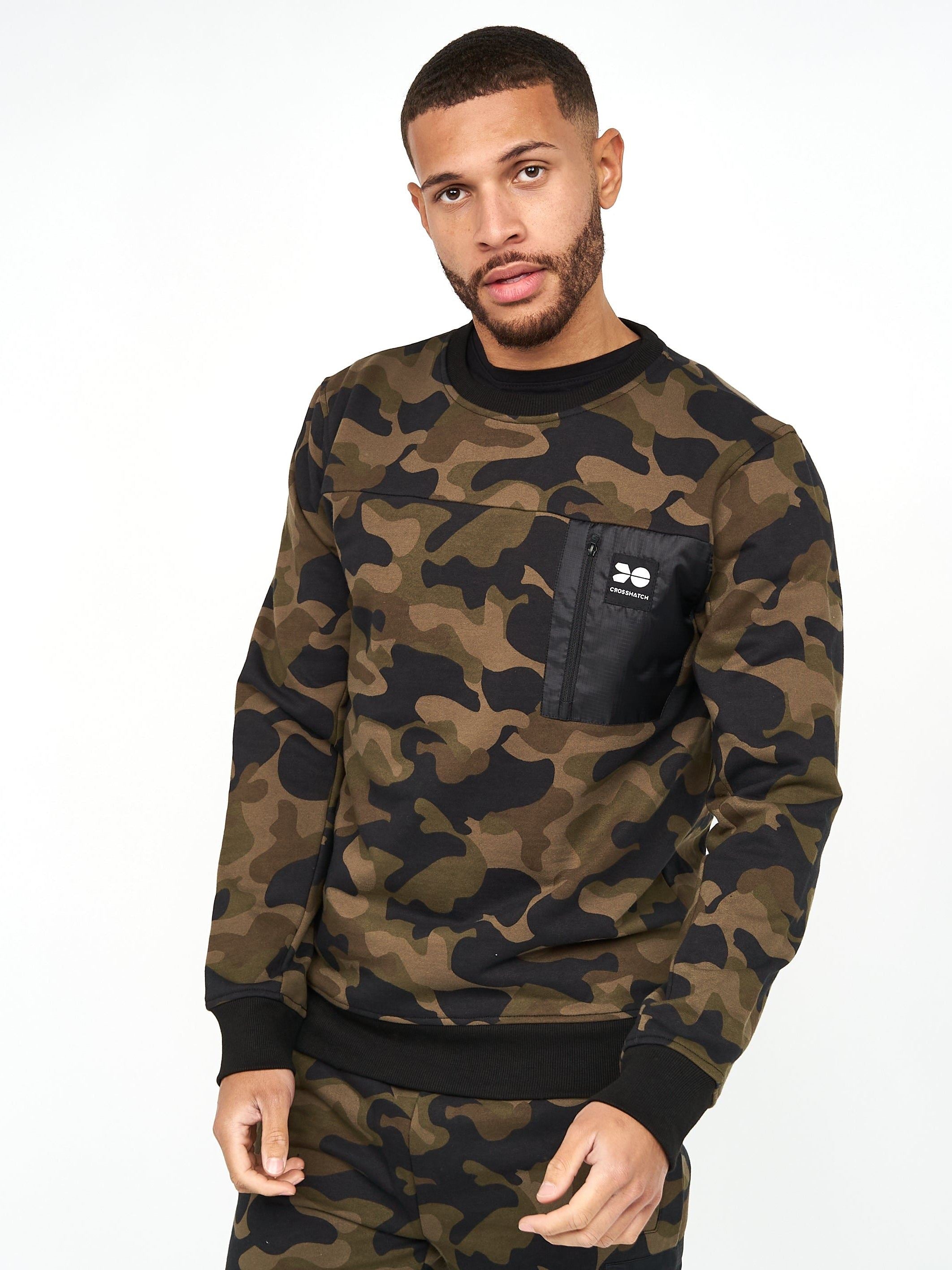 Mens Velmax Crew Sweat Forest Camo
