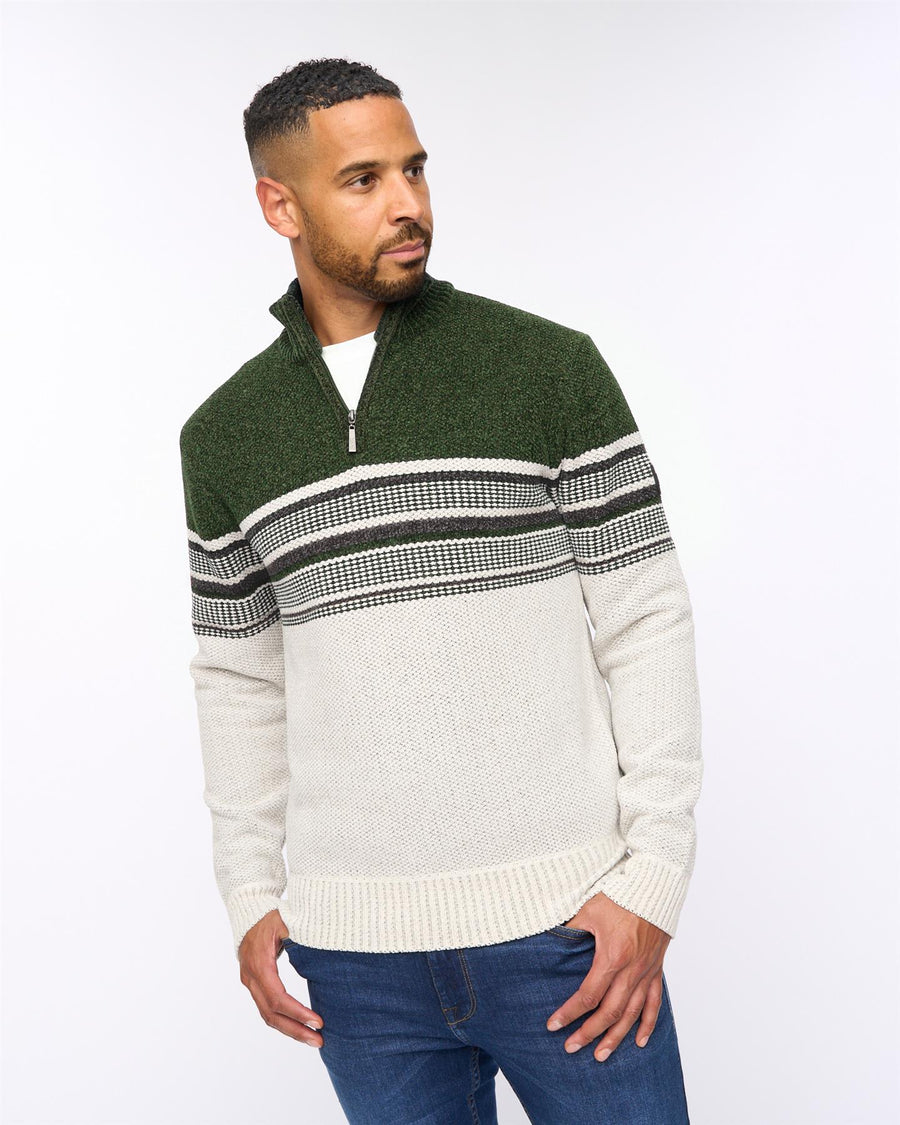 Feldstan 1/4 Zip Jumper Off White/Dark Olive