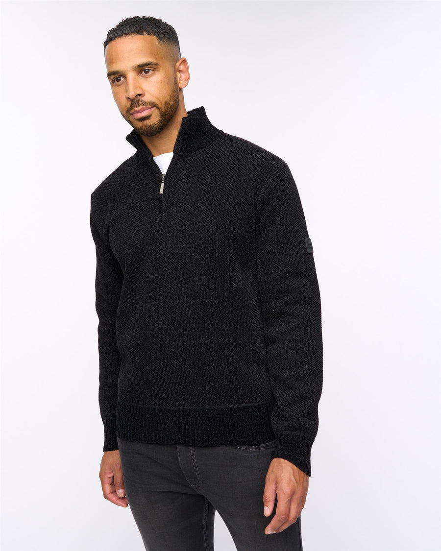 Harewood Chenille 1/4 Zip Jumper Black