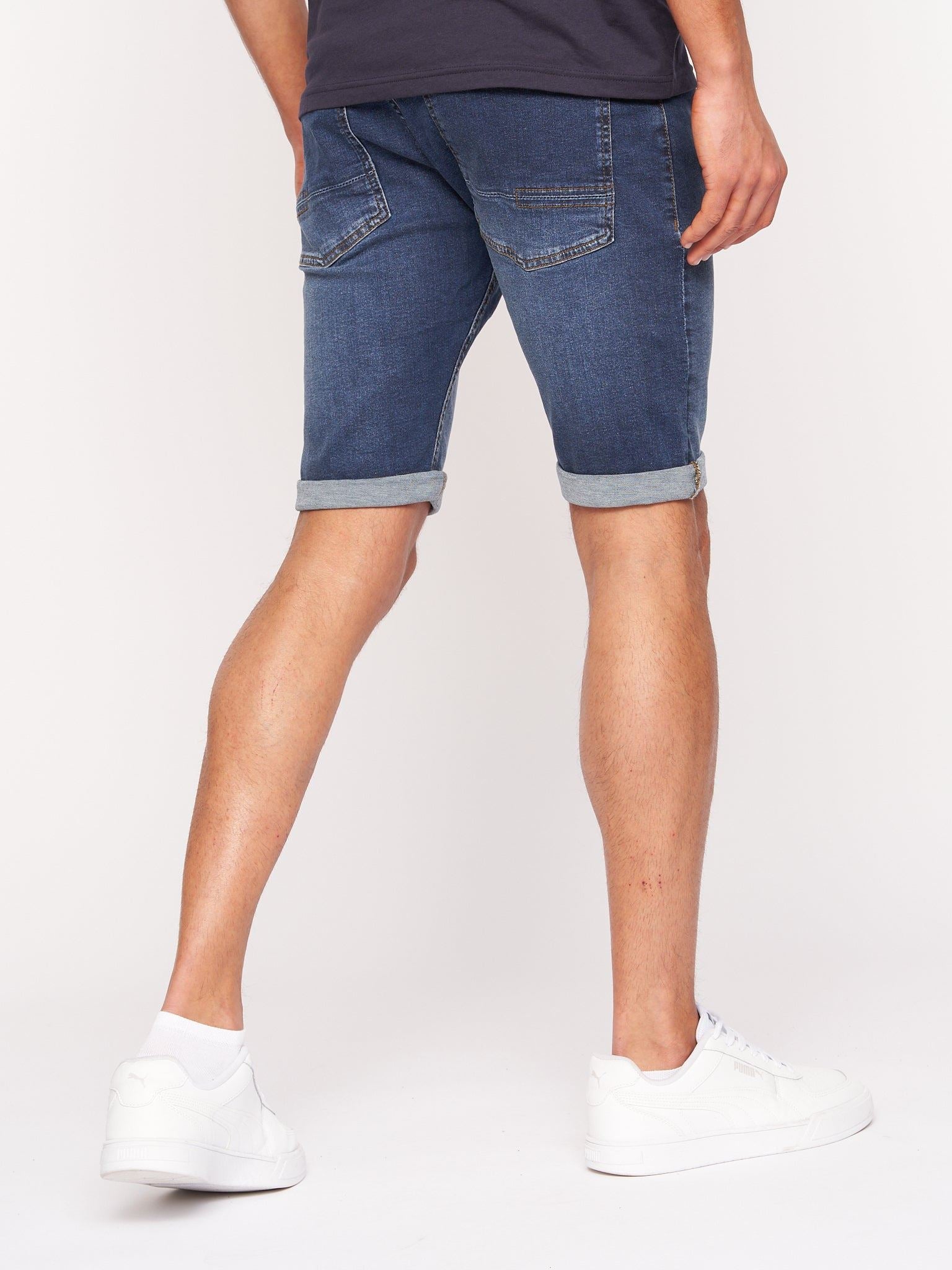 Crosshatch Mens Tadcaster Denim Shorts Mid Wash