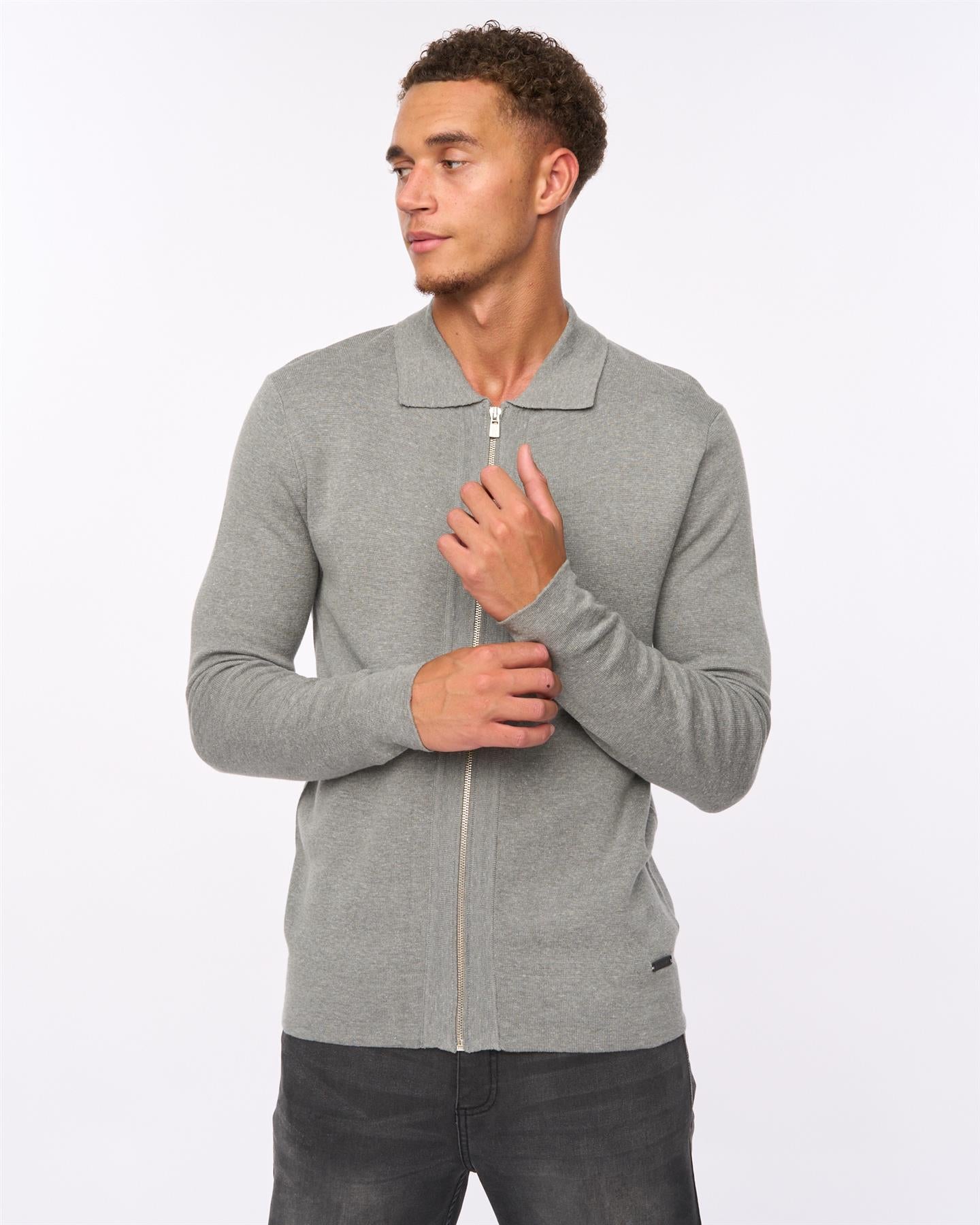 Mens Melfi Zip Thru Knit Grey Marl