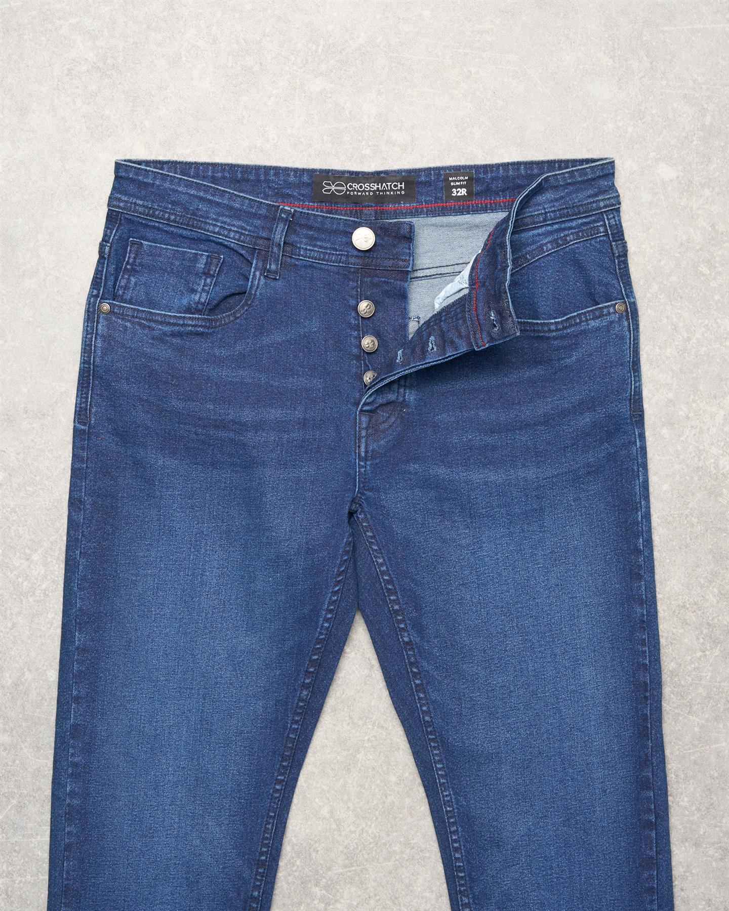 Crosshatch Mens Malcolm Slim Fit Jeans Dark Wash