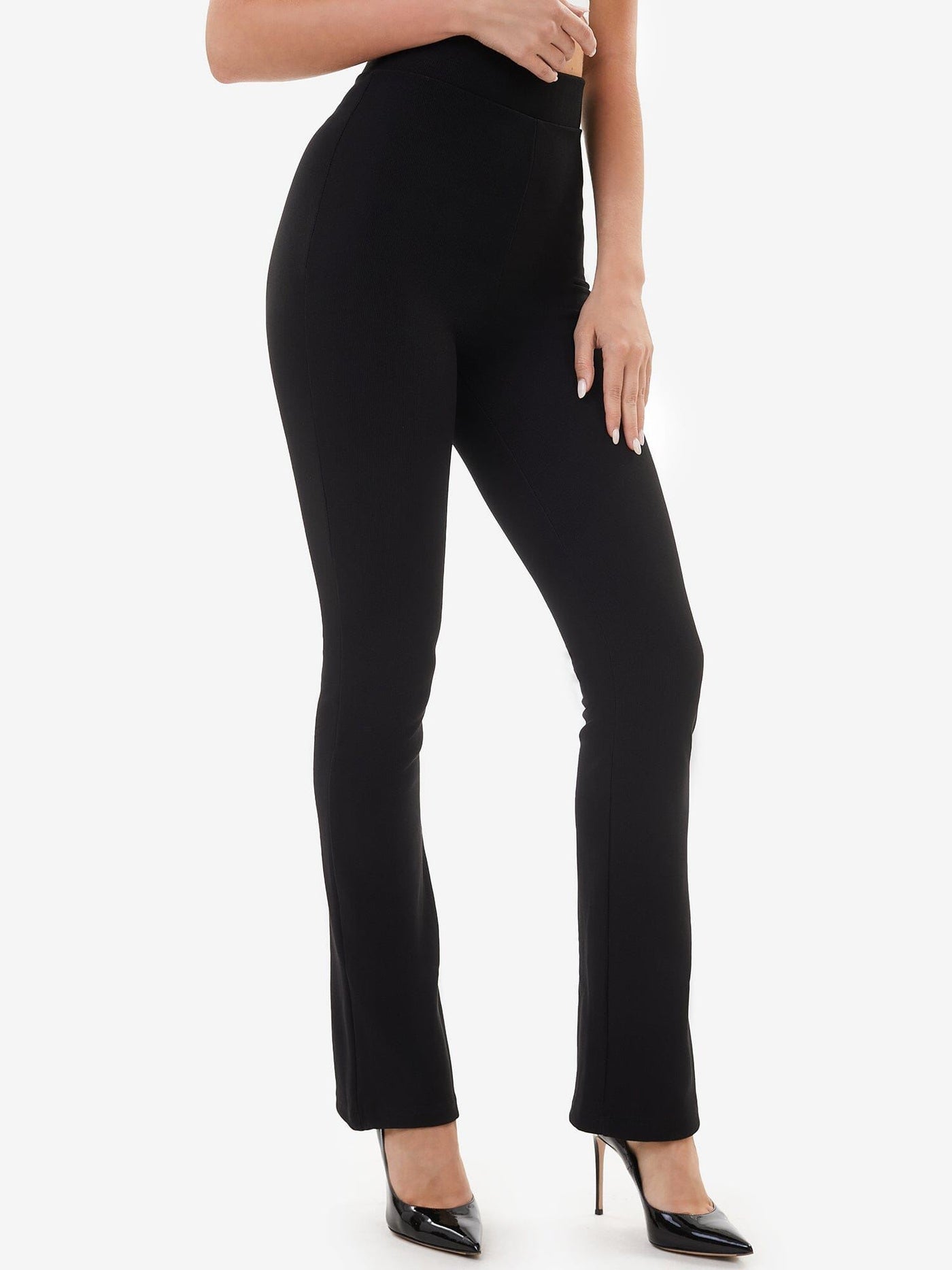 Womens Aleyna Ribbed Flared Leg Leggings Black