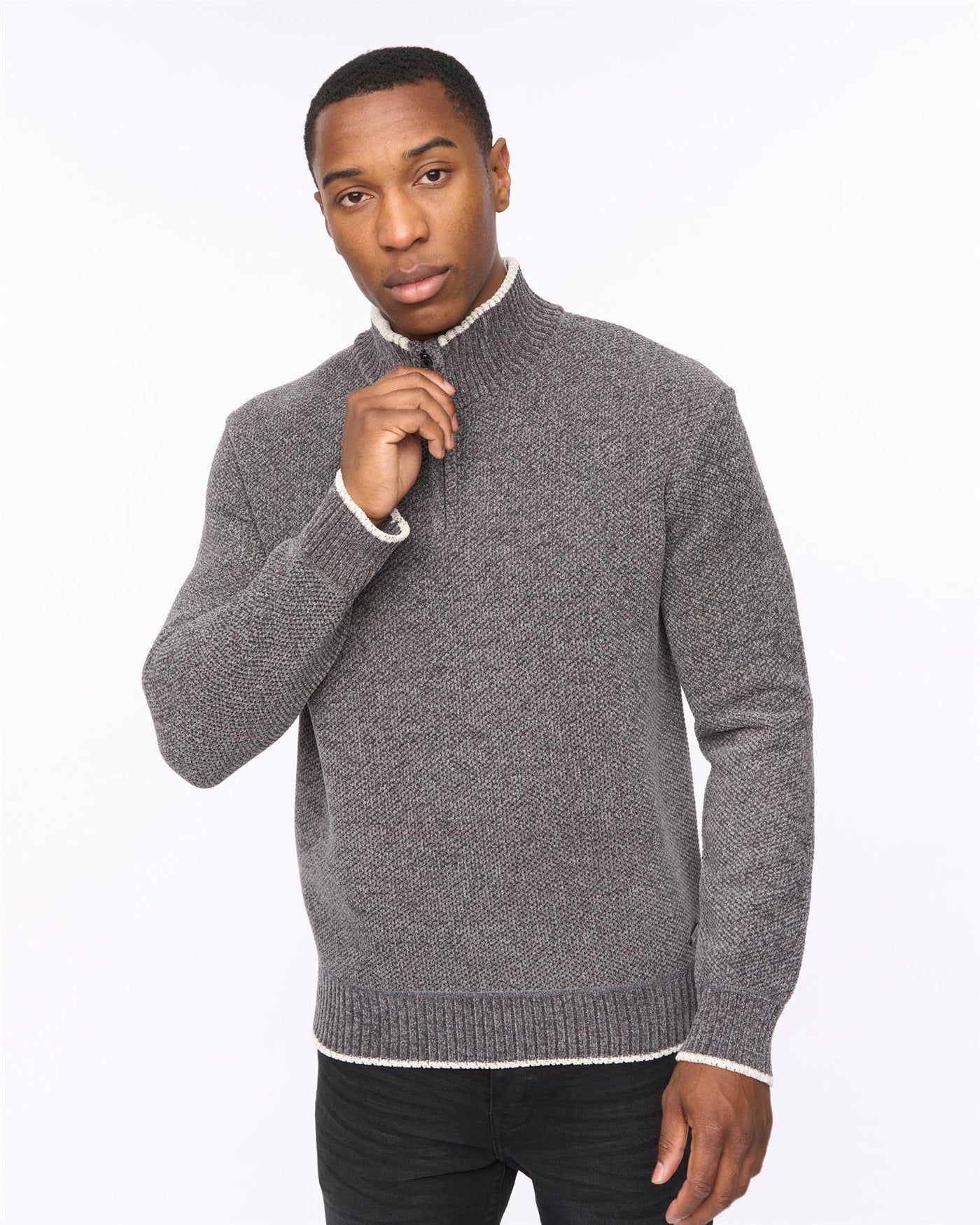 Mens Coldwell Chenille 1/4 Zip Knit Grey Marl