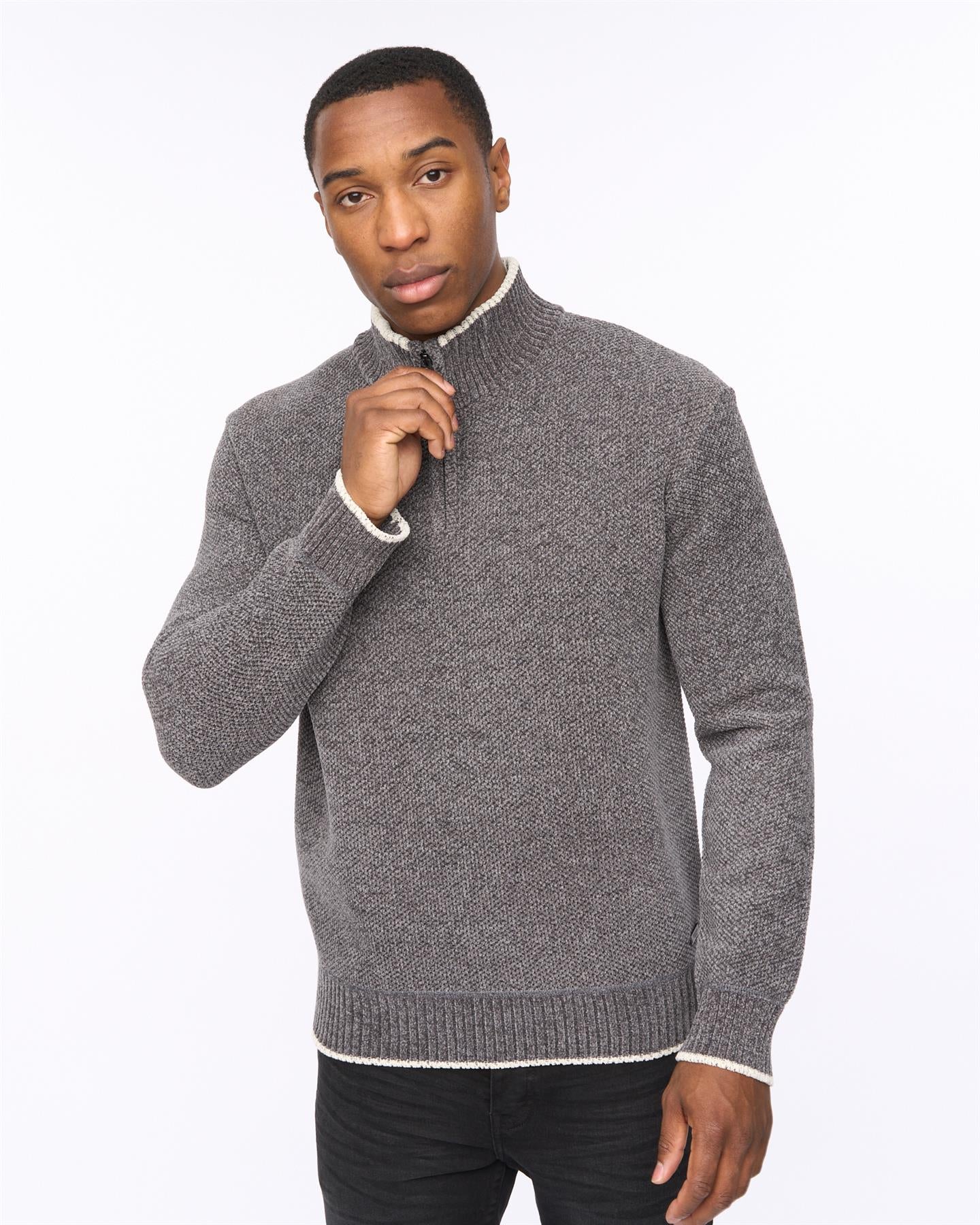 Mens Coldwell Chenille 1/4 Zip Knit Grey Marl