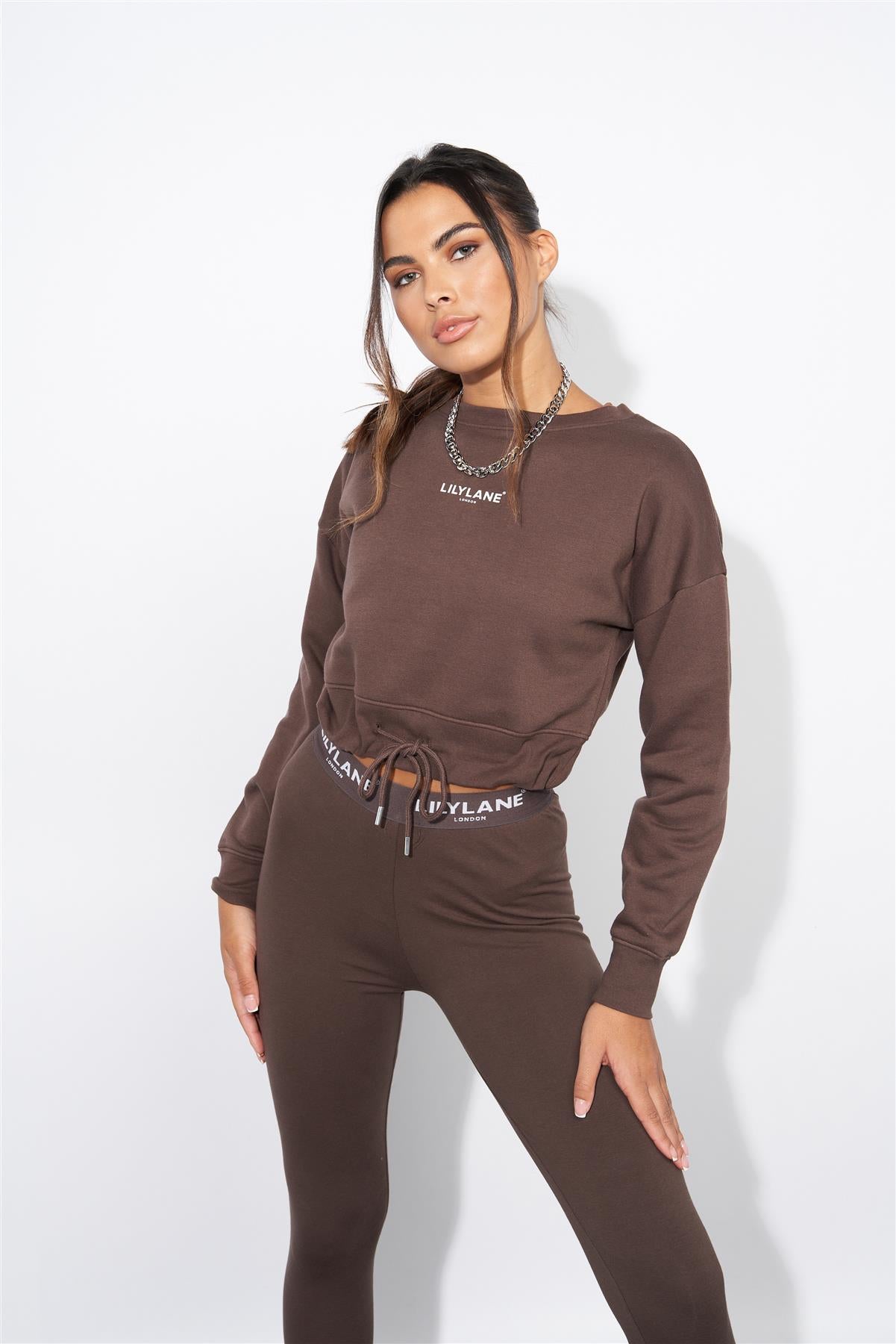 Ladies Lily Lane Josephina Crop Sweat Brown