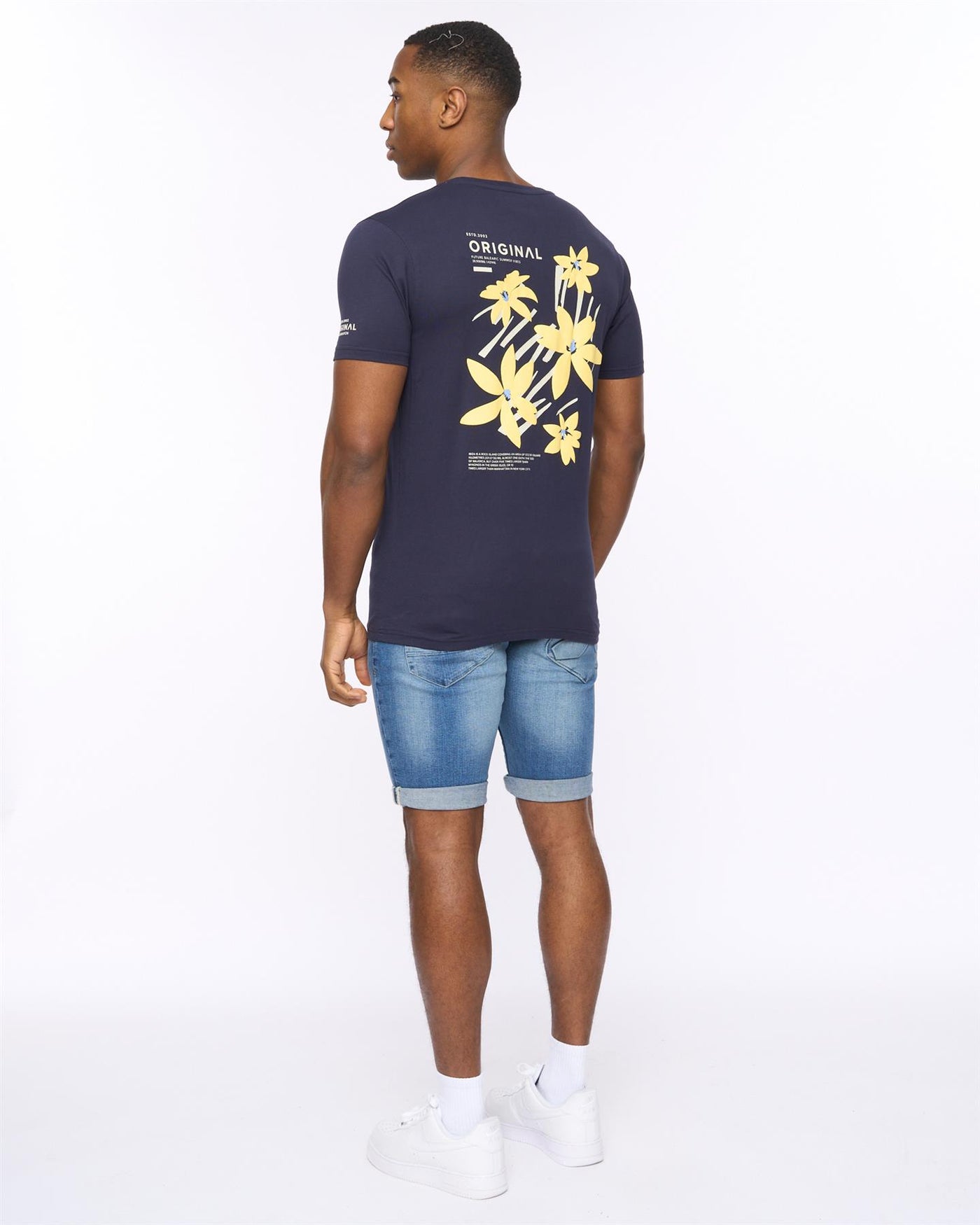 Mens Flowered T-Shirt Navy