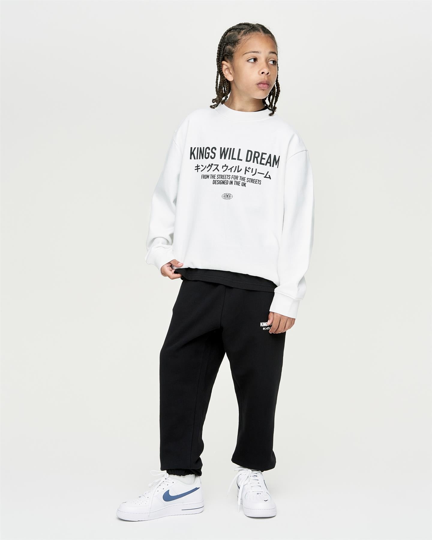 Kids Boys Studio Stacked Crew Sweat White