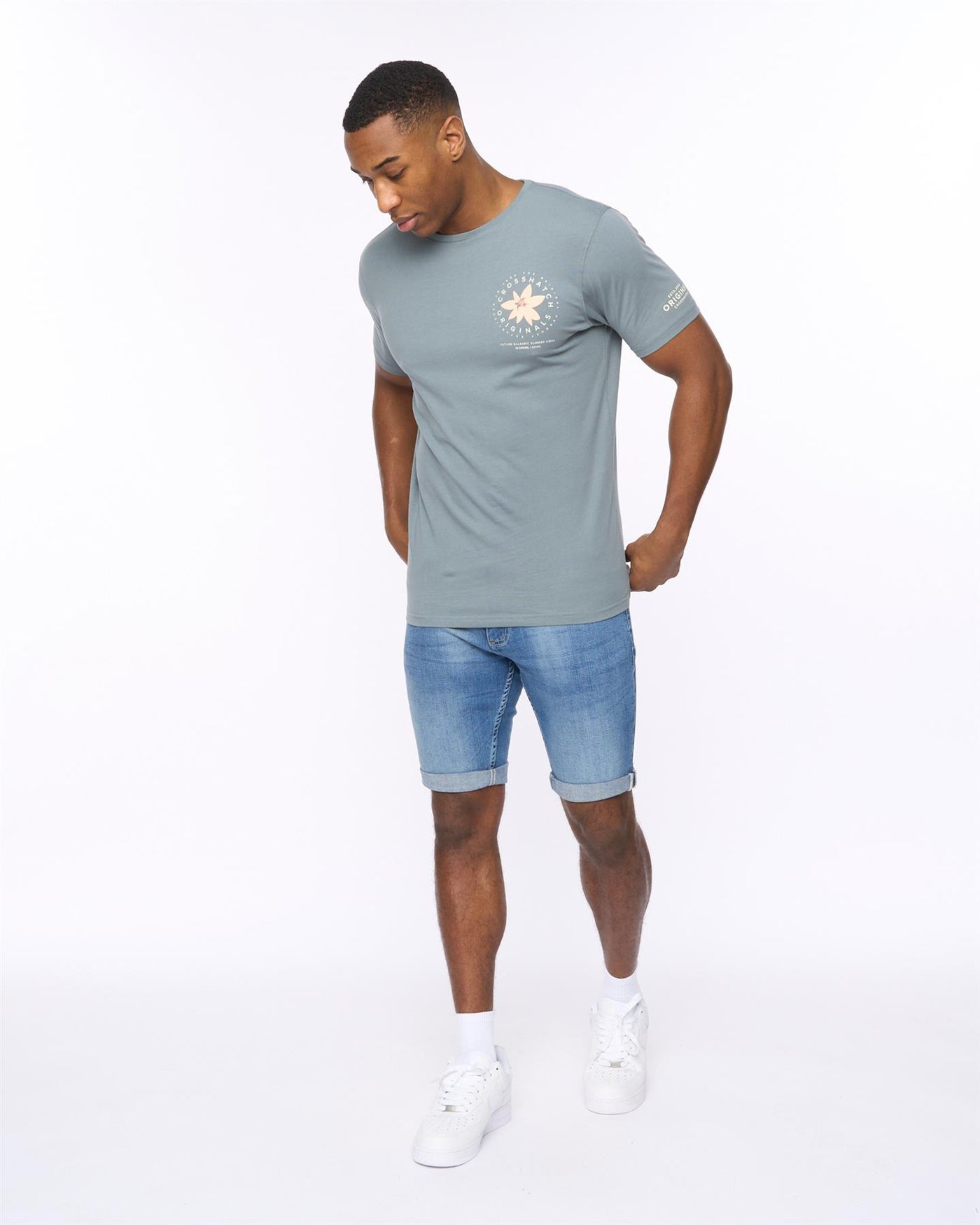 Mens Flowered T-Shirt Blue