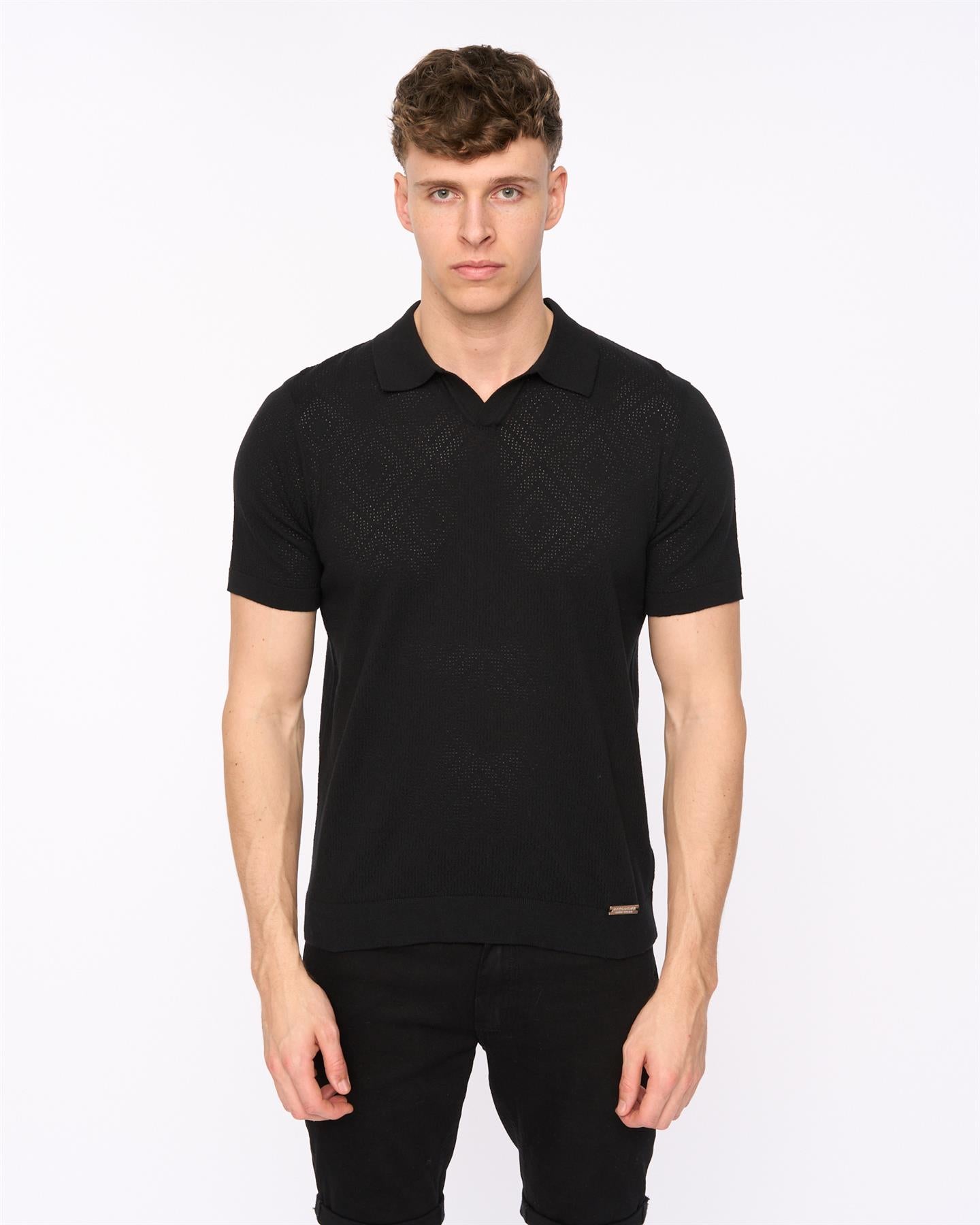 Mens Dedham Knit Polo Black