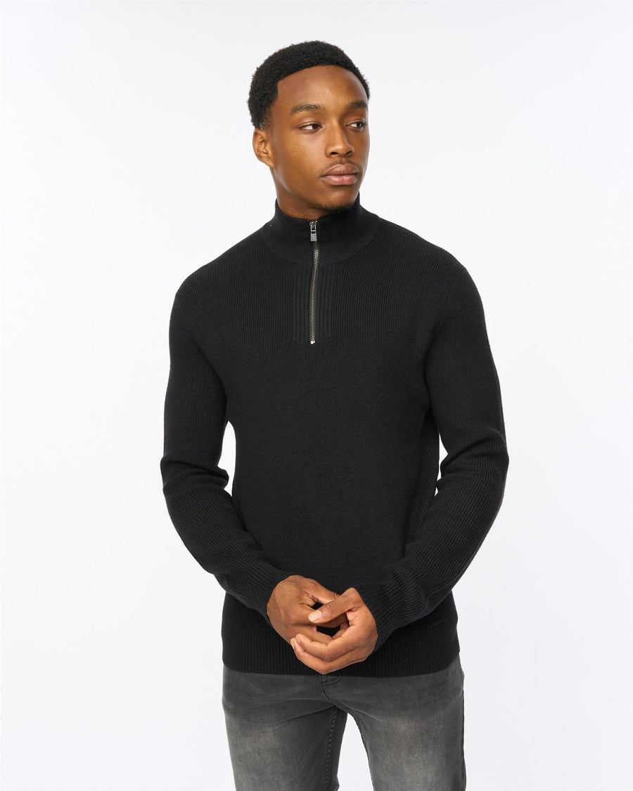 Mens Potenza 1/4 Zip Knit Black