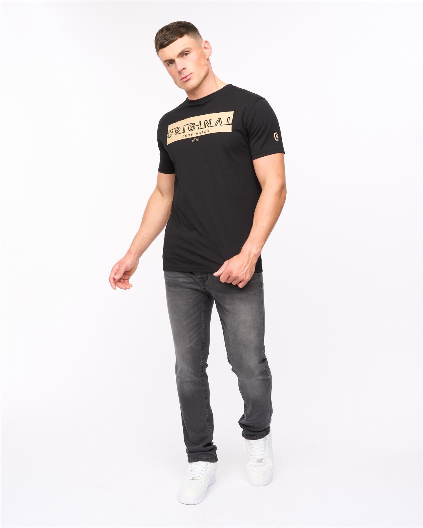 Crosshatch Mens Malcolm Slim Fit Jeans Dark Charcoal