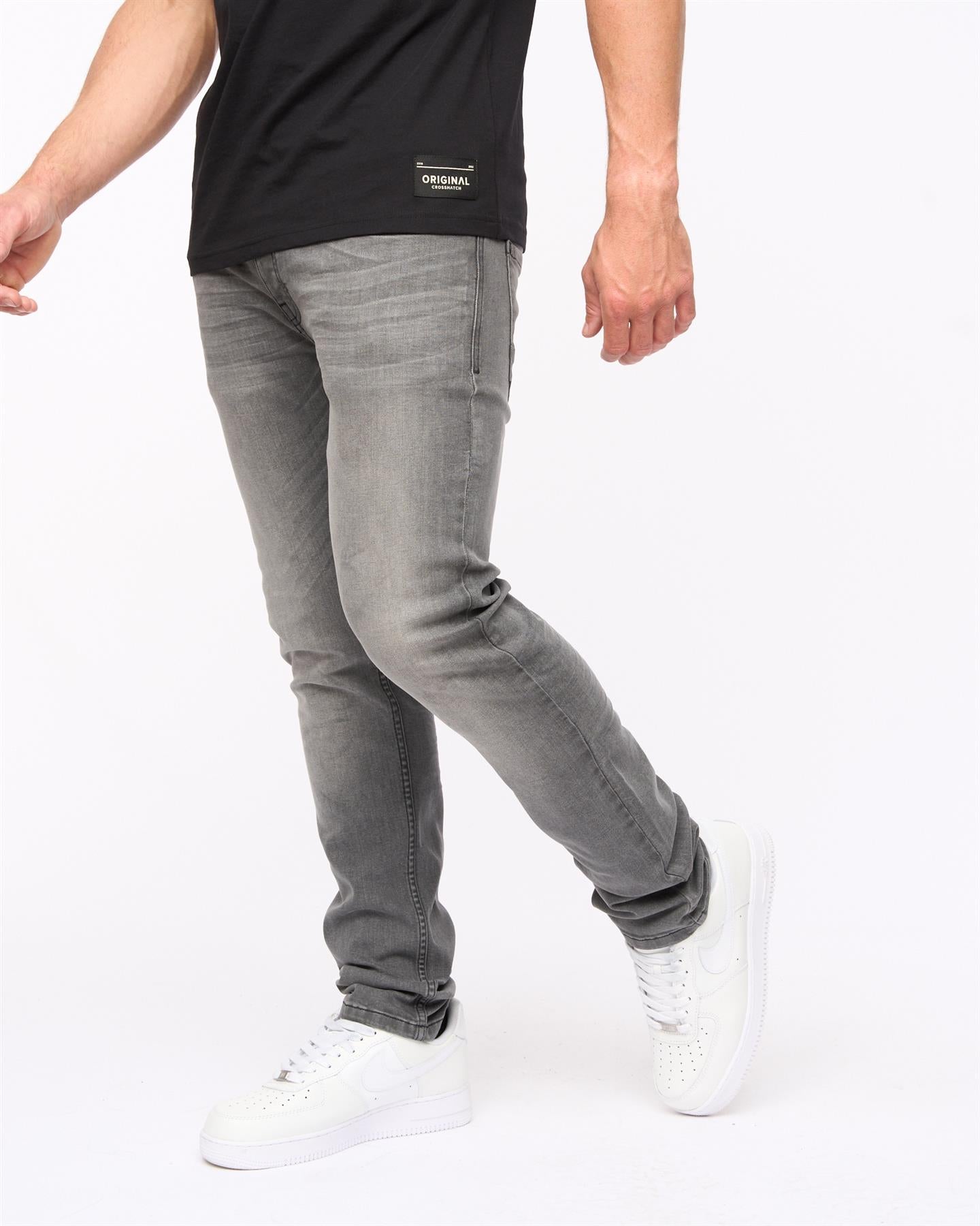 Crosshatch Mens Malcolm Slim Fit Jeans Light Grey Wash