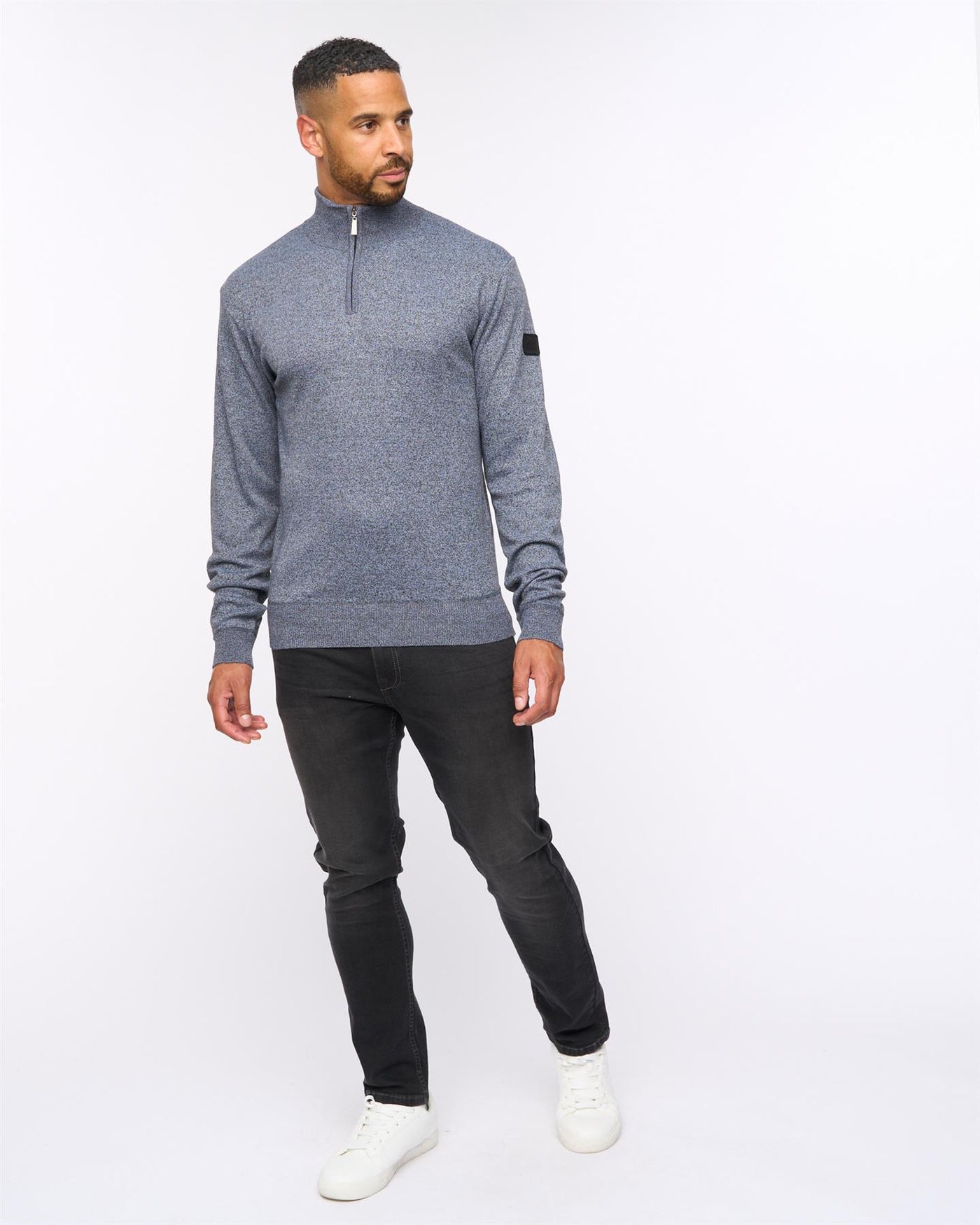 Delloway 1/4 Zip Funnel Neck Jumper Charcoal Marl