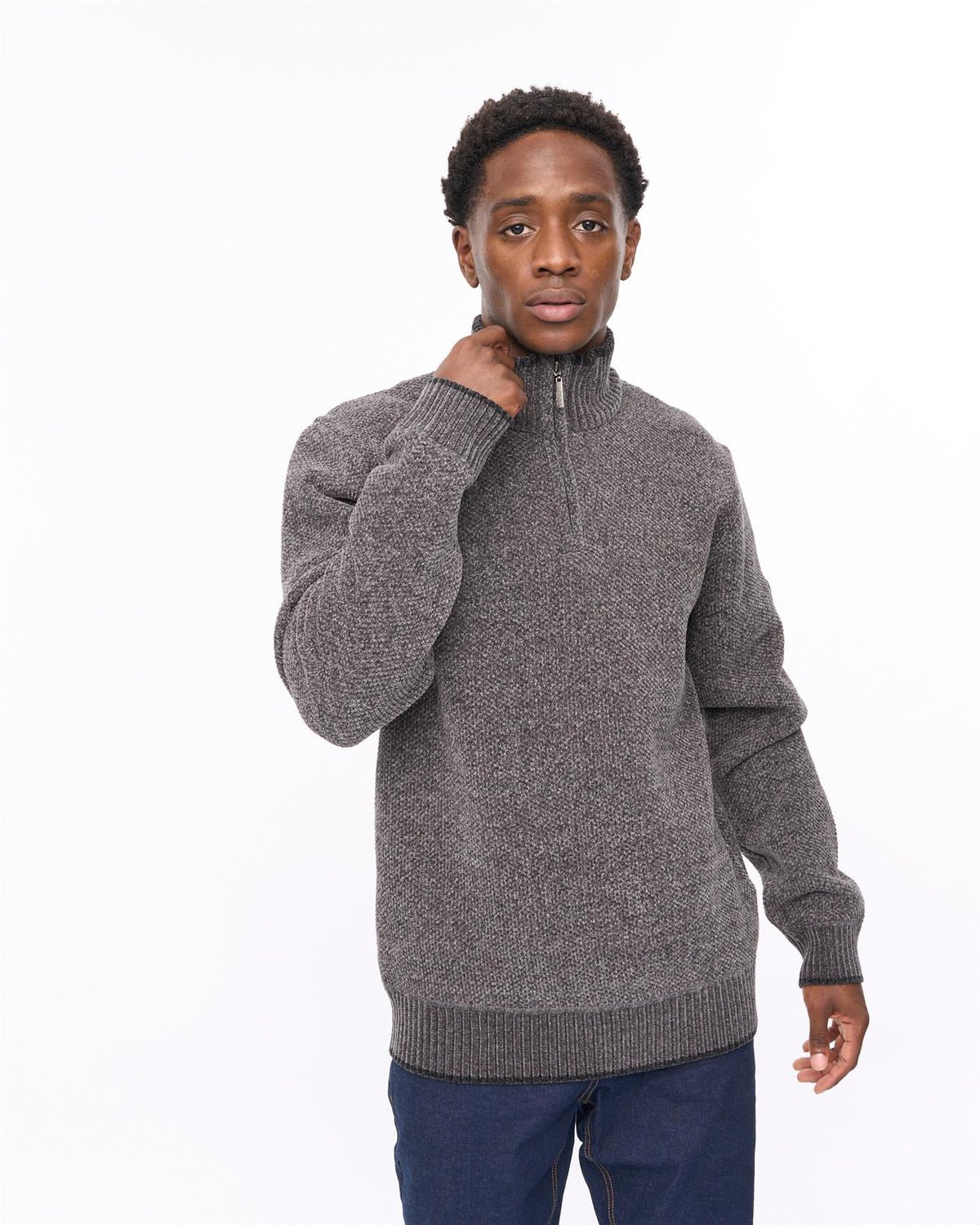 Hayton Funnel Neck 1/4 Zip Sweater Mid Grey