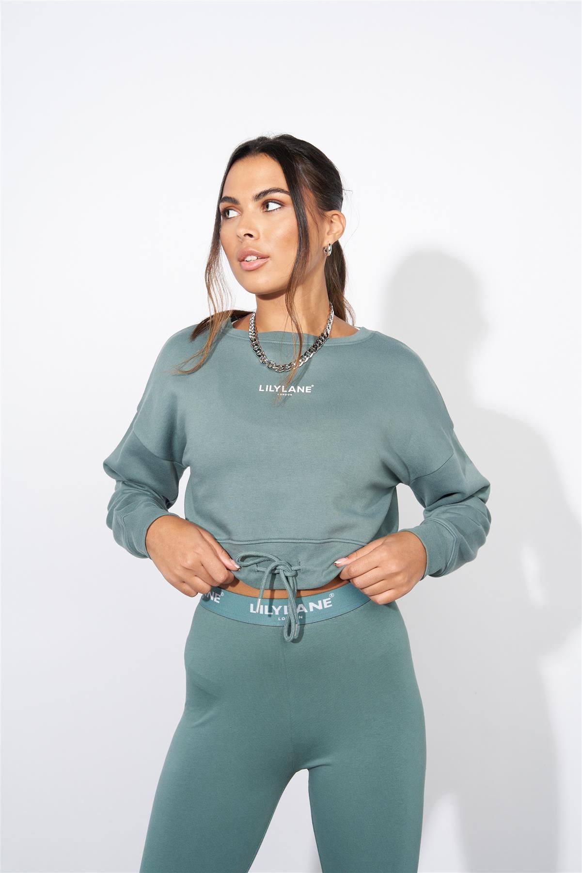 Ladies Lily Lane Josephina Crop Sweat Sage