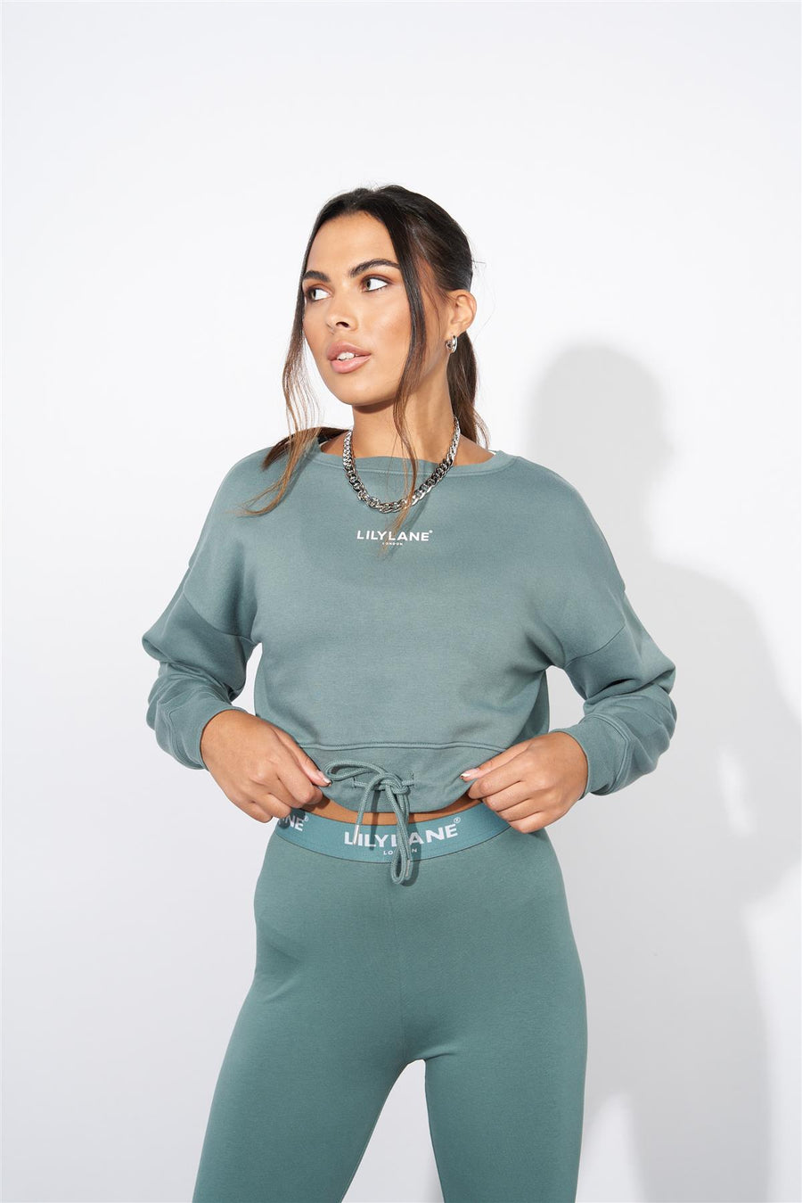 Ladies Lily Lane Josephina Crop Sweat Sage