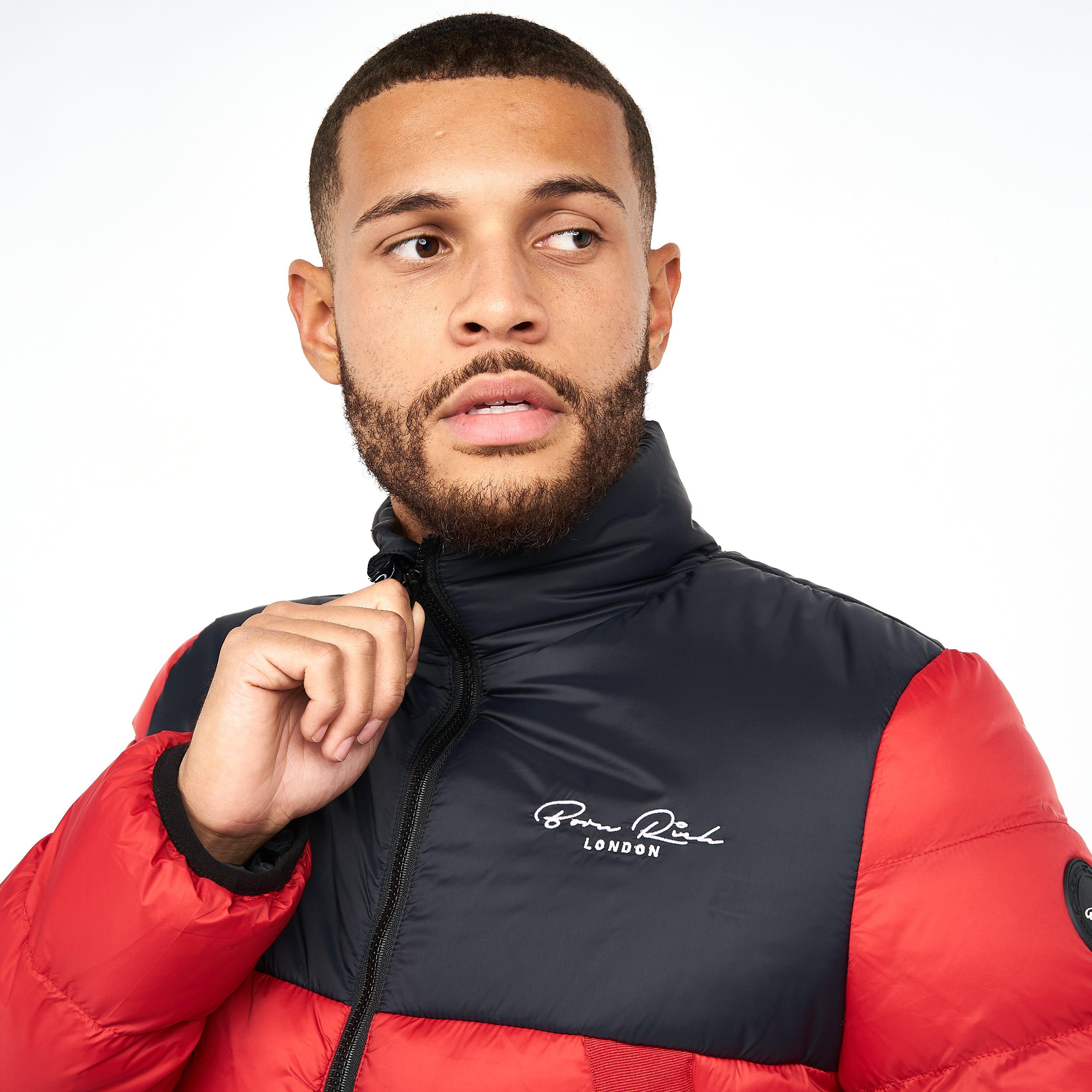 Born Rich Mens Lyden Puffa Jacket Tango Red