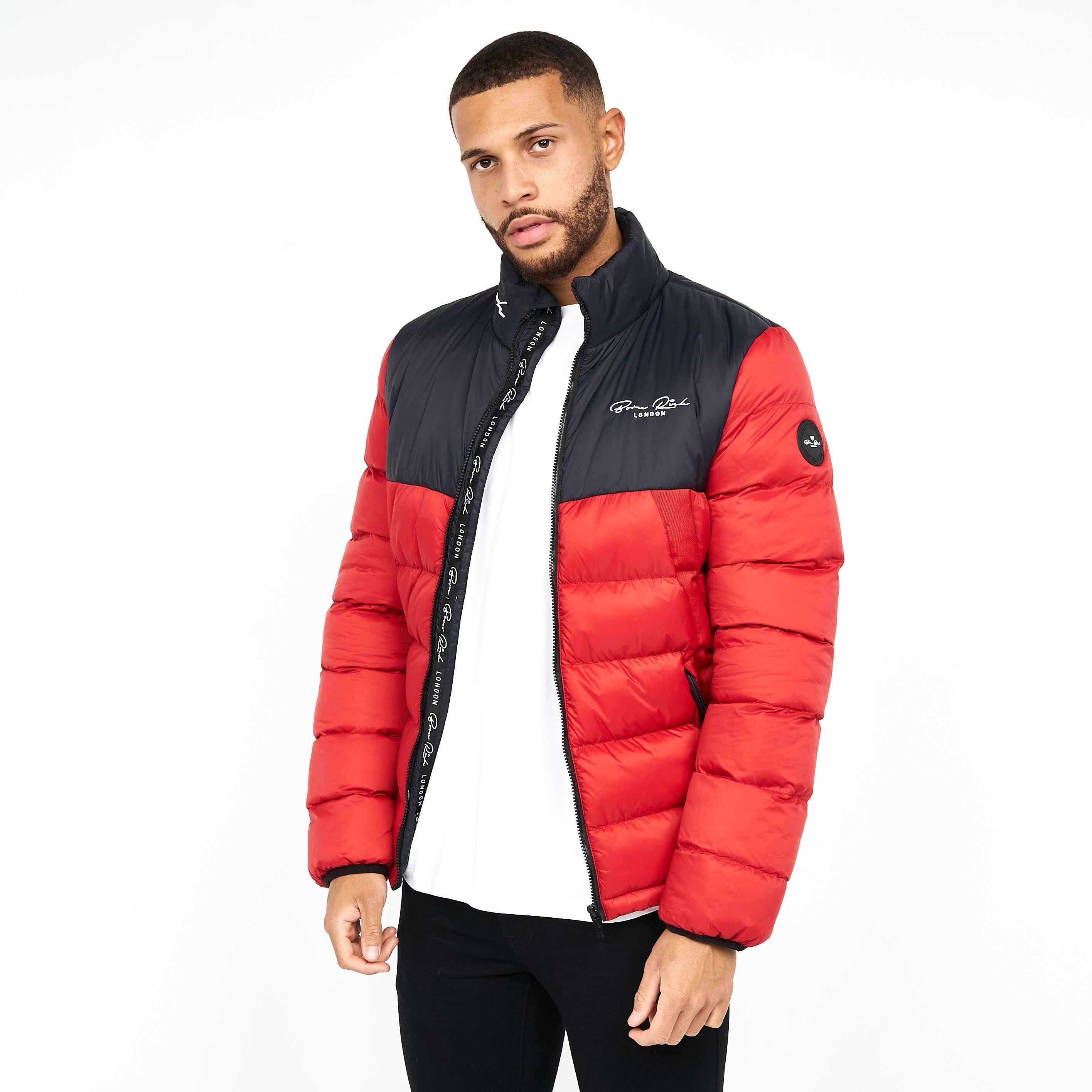 Born Rich Mens Lyden Puffa Jacket Tango Red