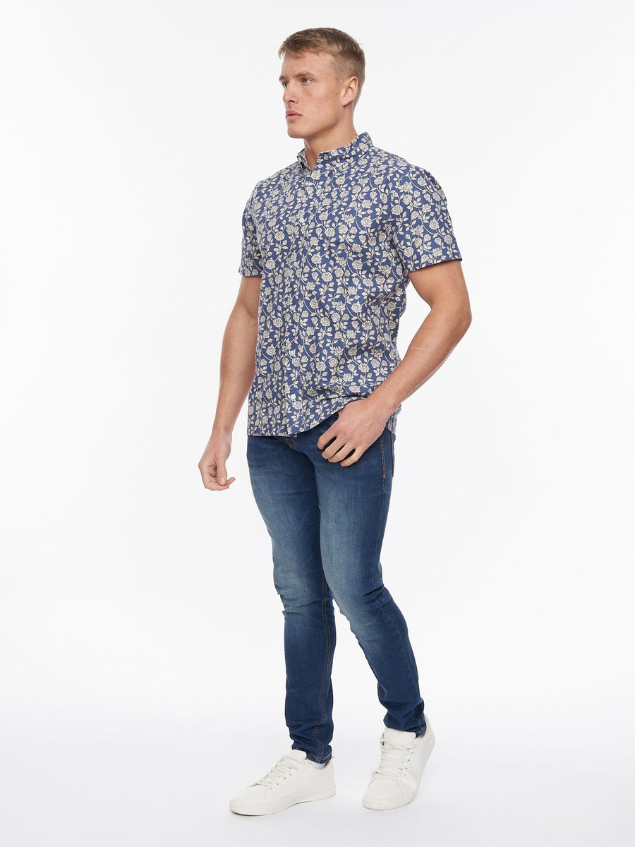 Haltom Short Sleeve Shirt Mid Blue Print