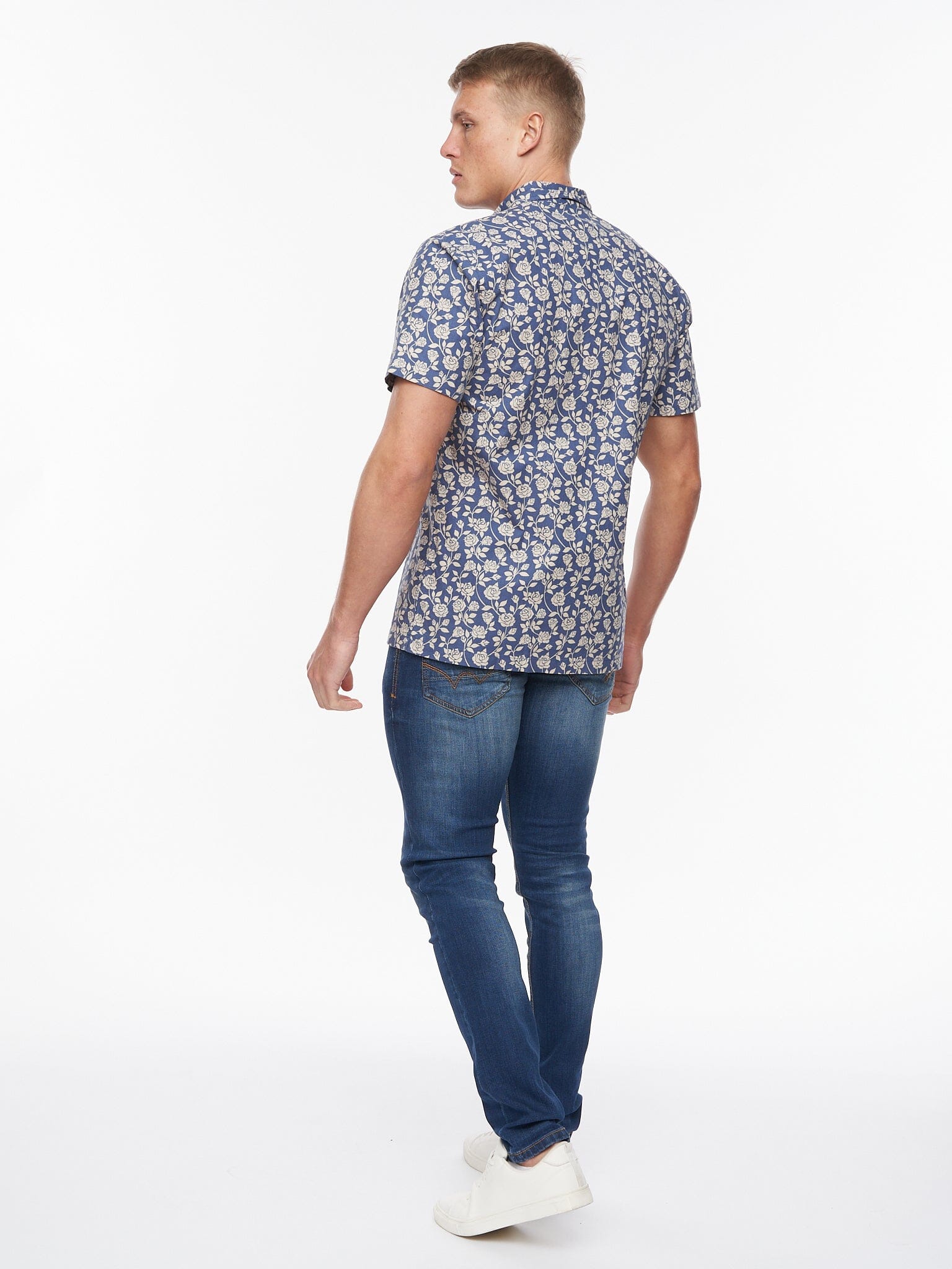 Haltom Short Sleeve Shirt Mid Blue Print