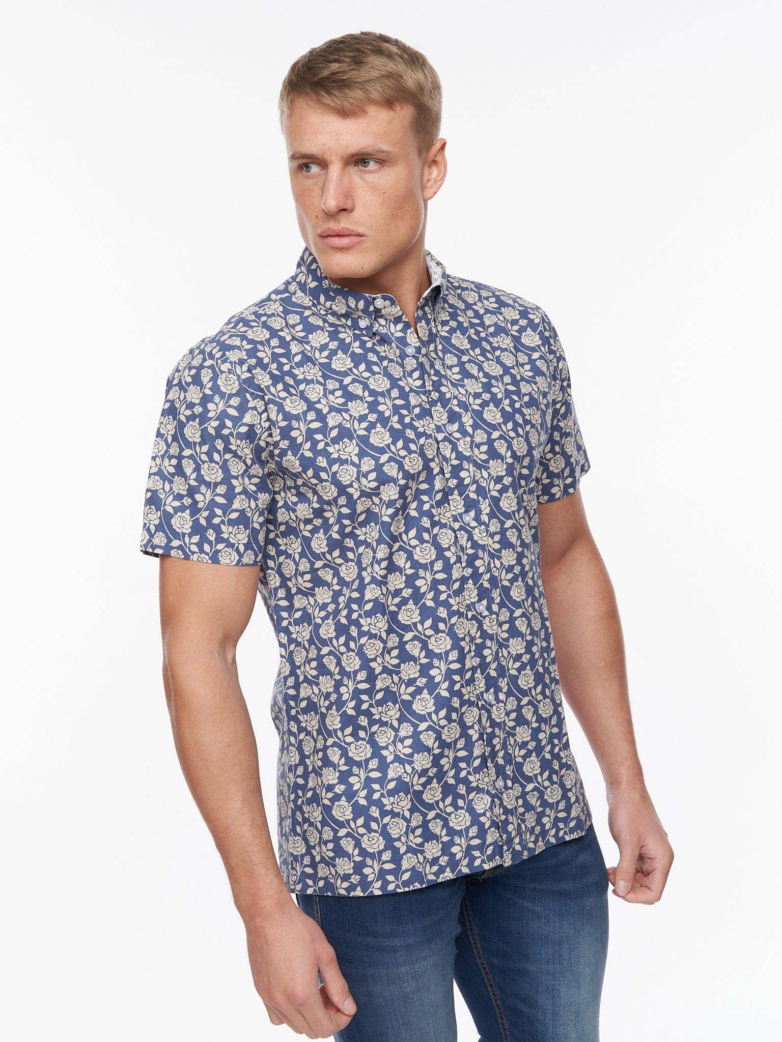 Haltom Short Sleeve Shirt Mid Blue Print